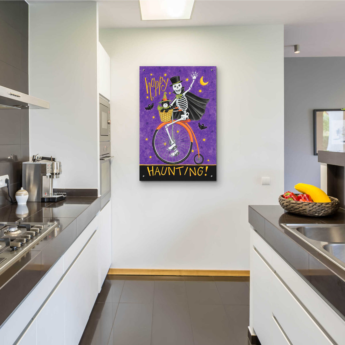Epic Art 'Skelton on Bicycle' by Deb Strain, Acrylic Glass Wall Art,24x36