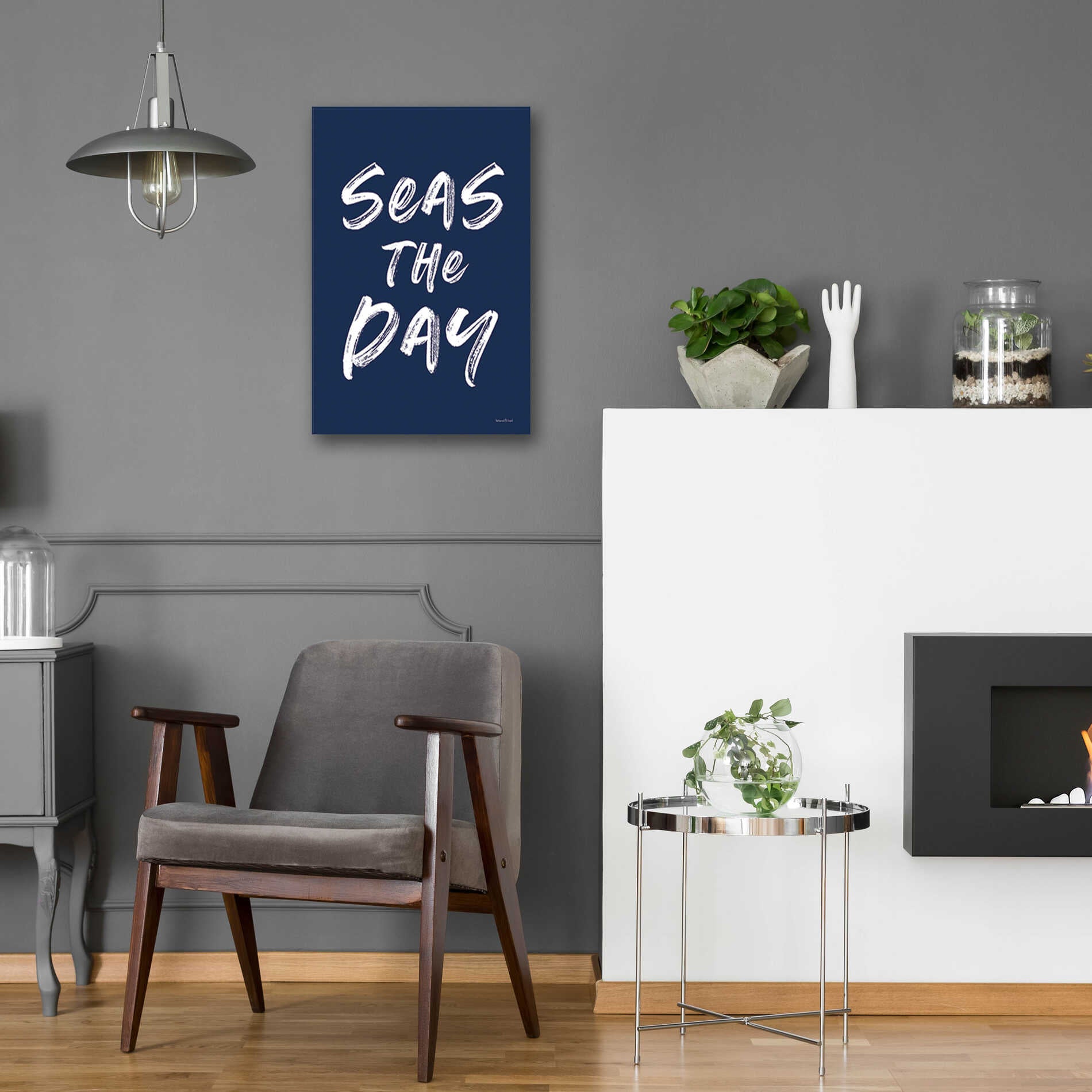 Epic Art 'Seas the Day Navy' by Lettered & Lined, Acrylic Glass Wall Art,16x24