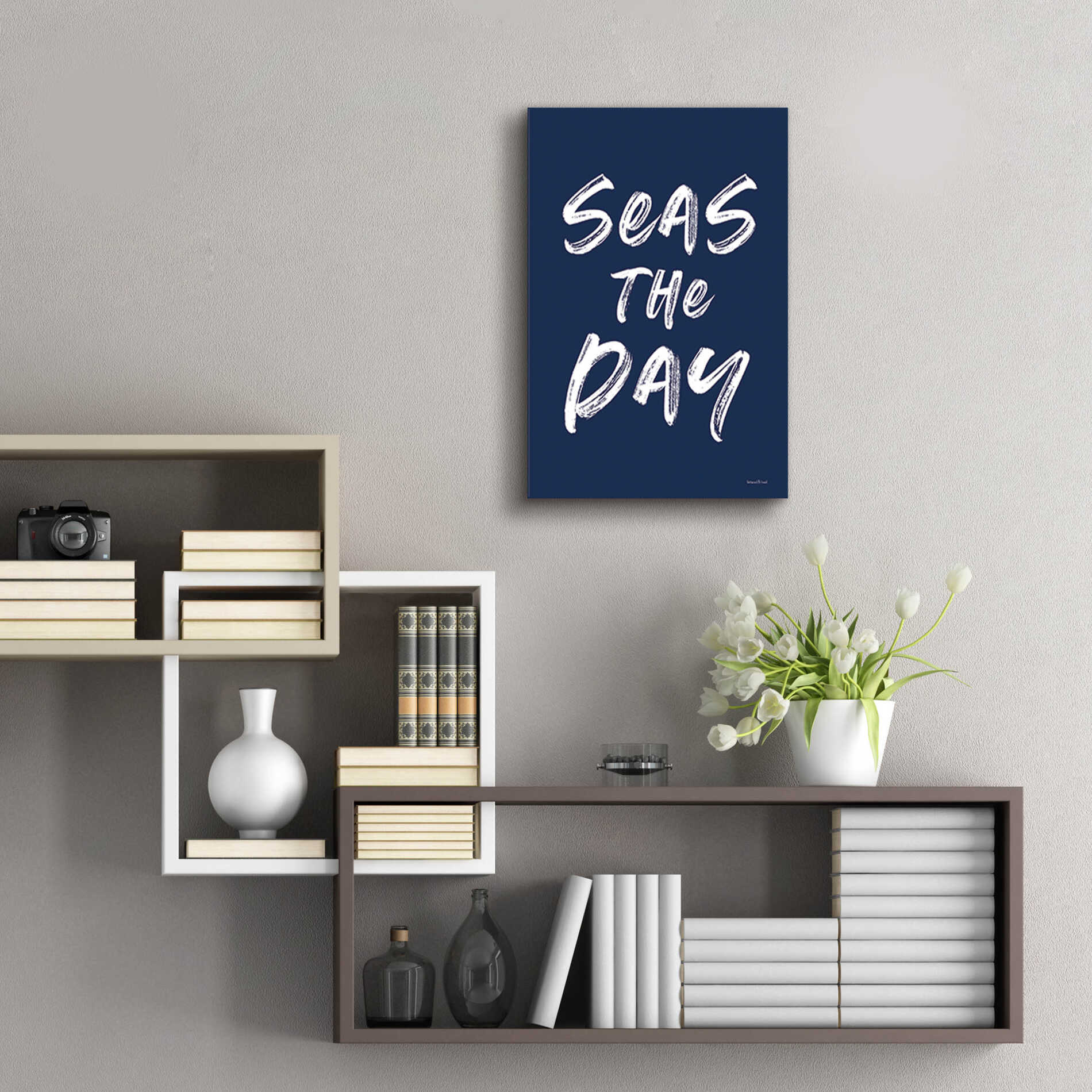 Epic Art 'Seas the Day Navy' by Lettered & Lined, Acrylic Glass Wall Art,16x24