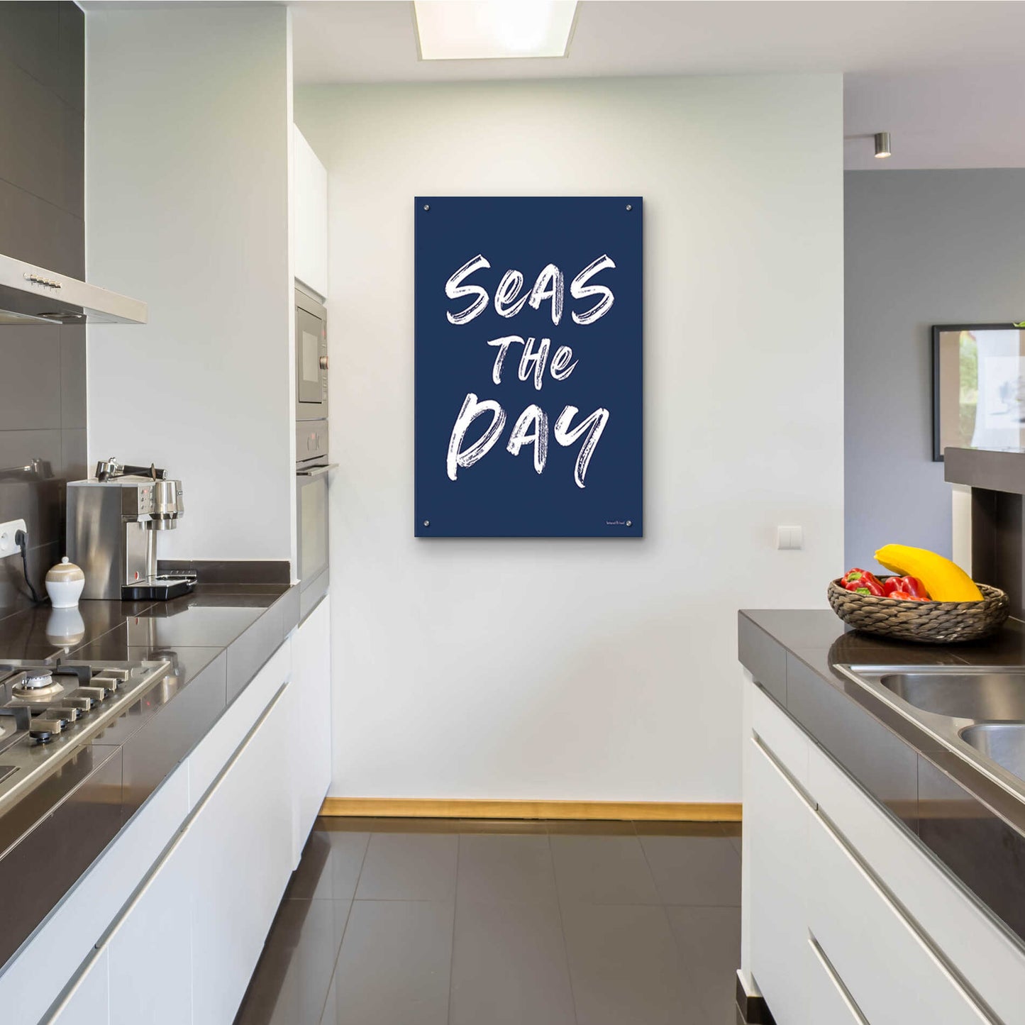 Epic Art 'Seas the Day Navy' by Lettered & Lined, Acrylic Glass Wall Art,24x36