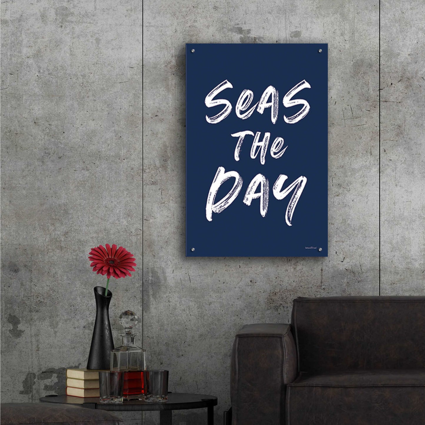 Epic Art 'Seas the Day Navy' by Lettered & Lined, Acrylic Glass Wall Art,24x36