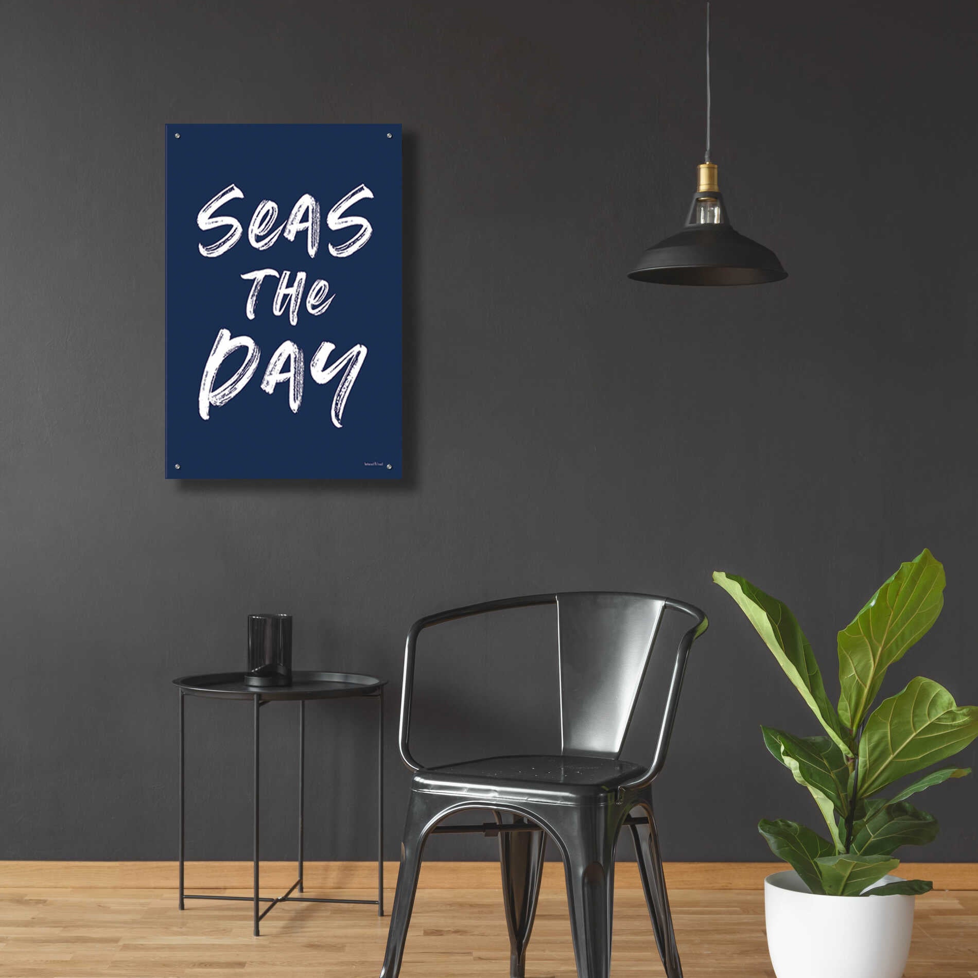 Epic Art 'Seas the Day Navy' by Lettered & Lined, Acrylic Glass Wall Art,24x36