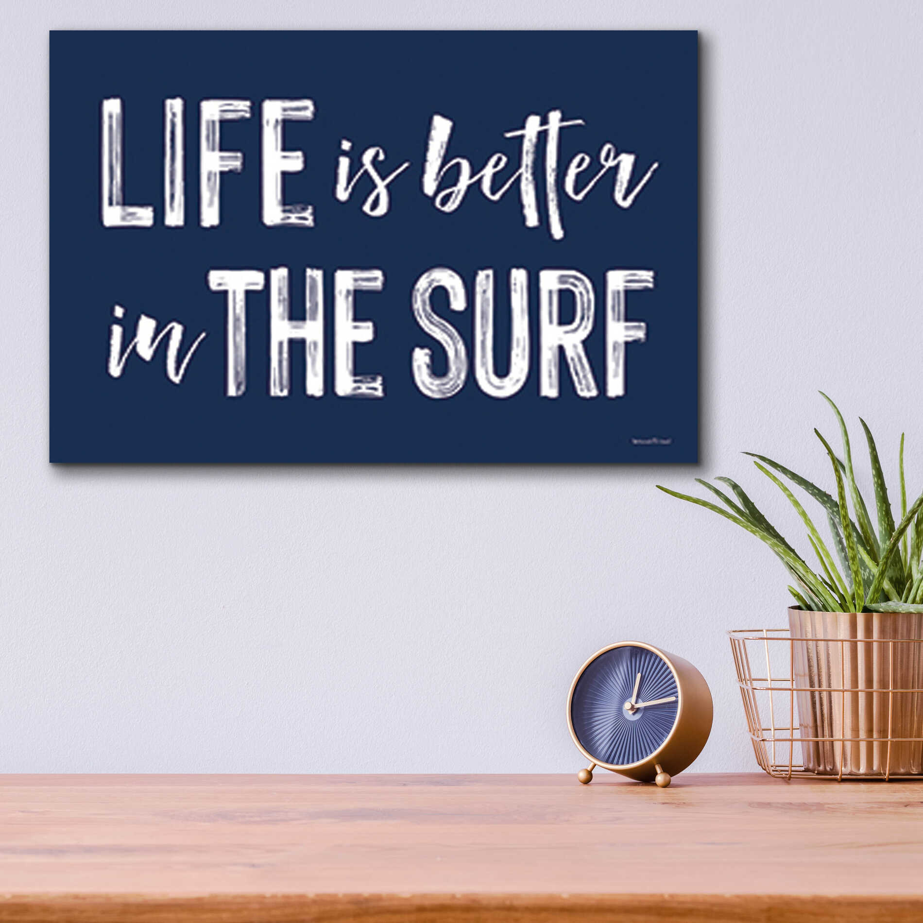 Epic Art 'Life is Better in the Surf Navy' by Lettered & Lined, Acrylic Glass Wall Art,16x12