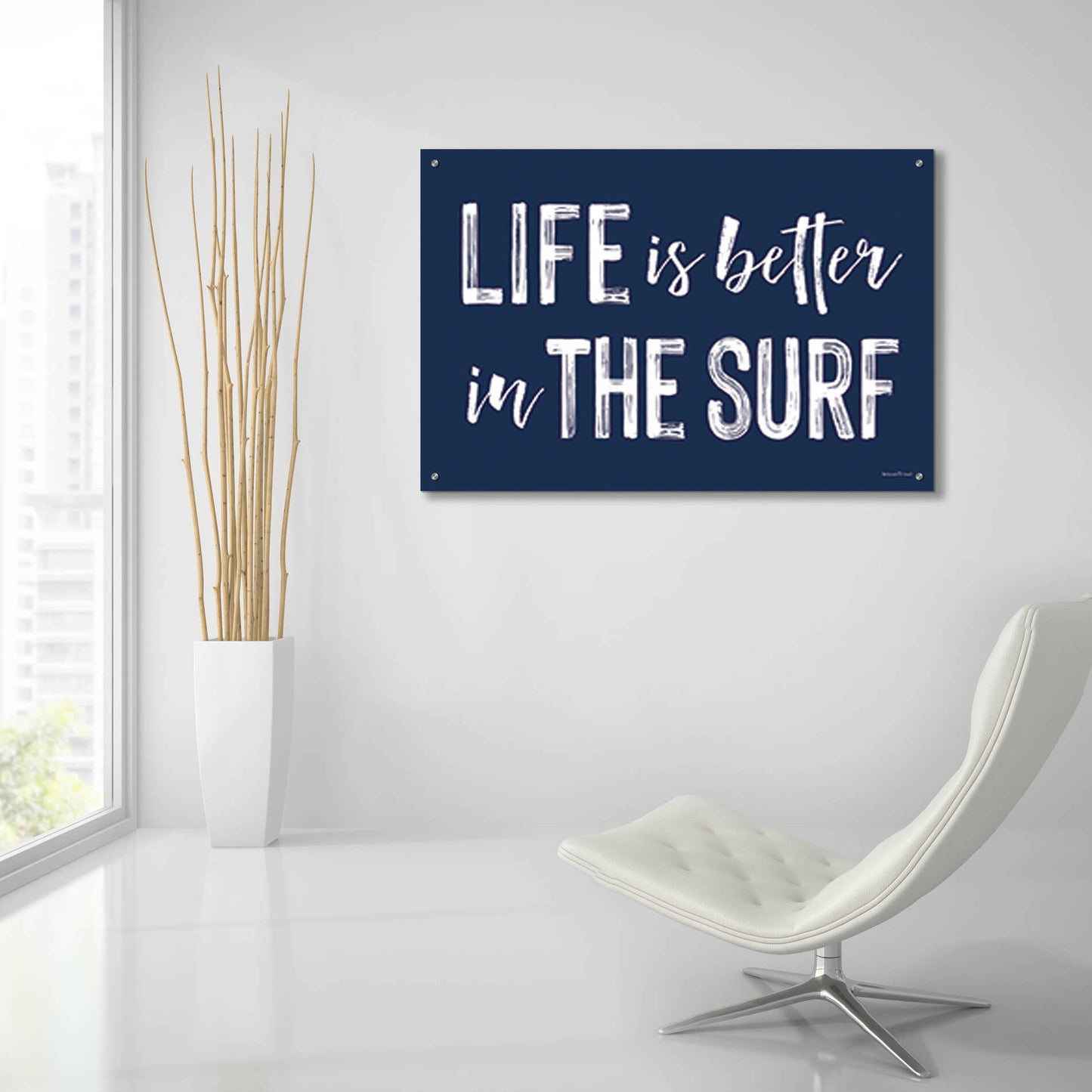 Epic Art 'Life is Better in the Surf Navy' by Lettered & Lined, Acrylic Glass Wall Art,36x24