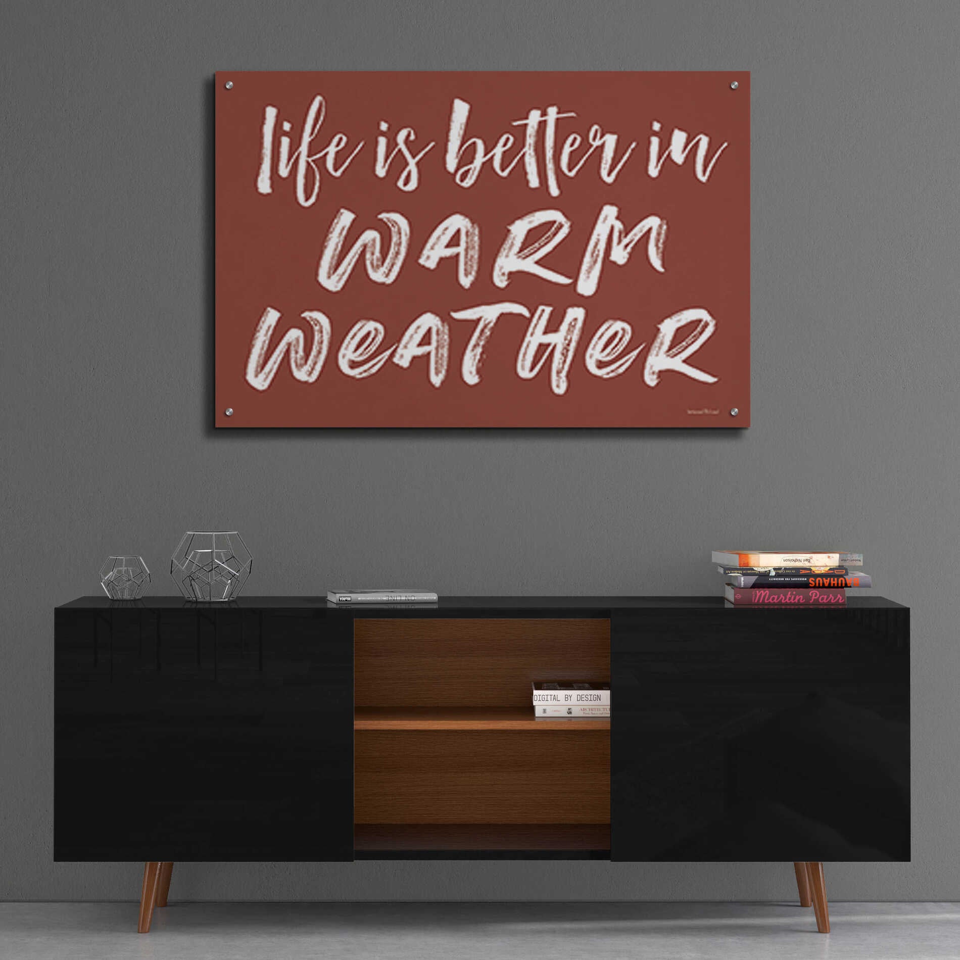 Epic Art 'Life is Better in Warm Weather Brown' by Lettered & Lined, Acrylic Glass Wall Art,36x24