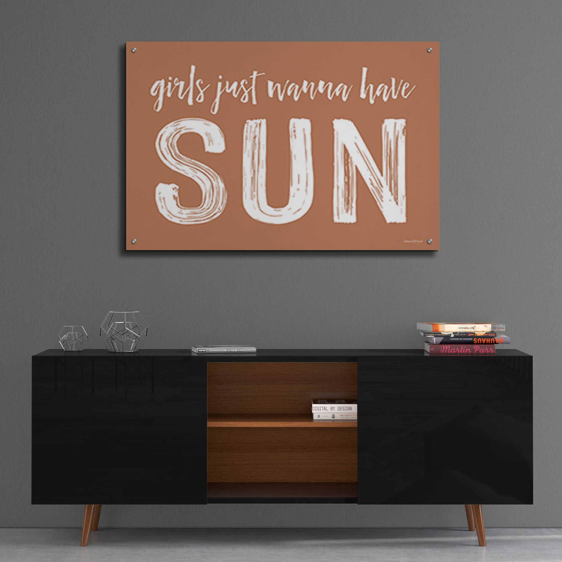 Epic Art 'Girls Just Wanna Have Sun Brown' by Lettered & Lined, Acrylic Glass Wall Art,36x24