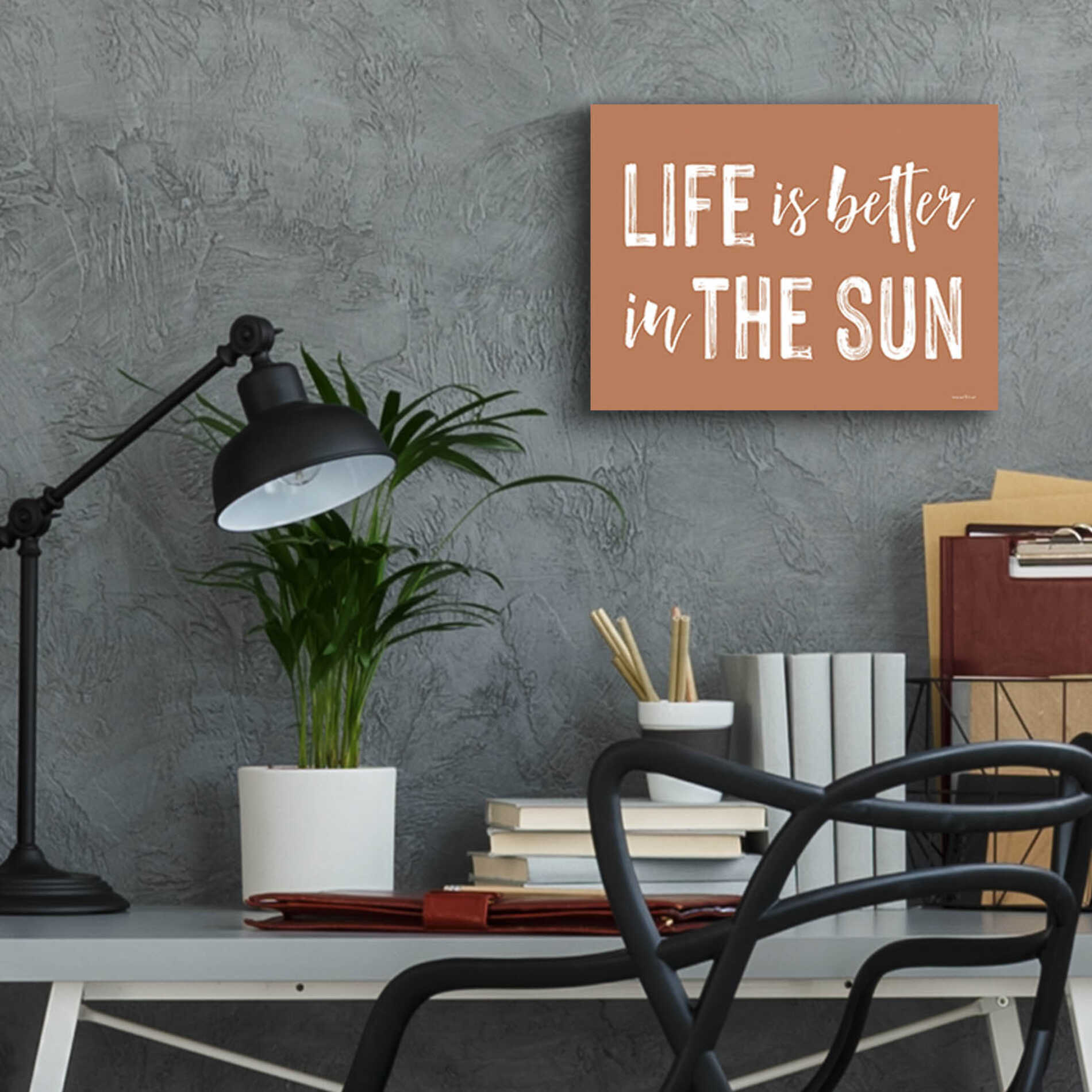 Epic Art 'Life is Better in the Sun Brown' by Lettered & Lined, Acrylic Glass Wall Art,16x12