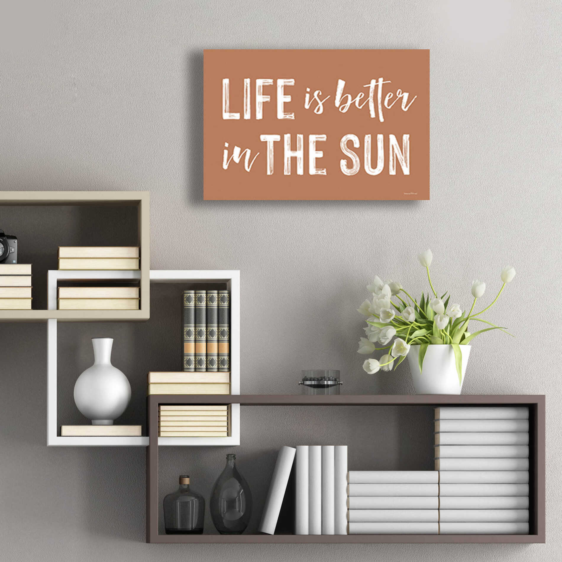 Epic Art 'Life is Better in the Sun Brown' by Lettered & Lined, Acrylic Glass Wall Art,24x16