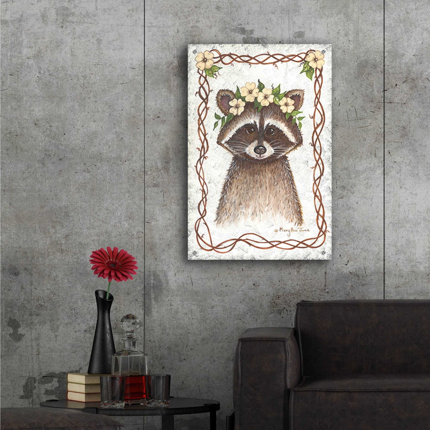 Epic Art 'Raccoon' by Mary Ann June, Acrylic Glass Wall Art,24x36