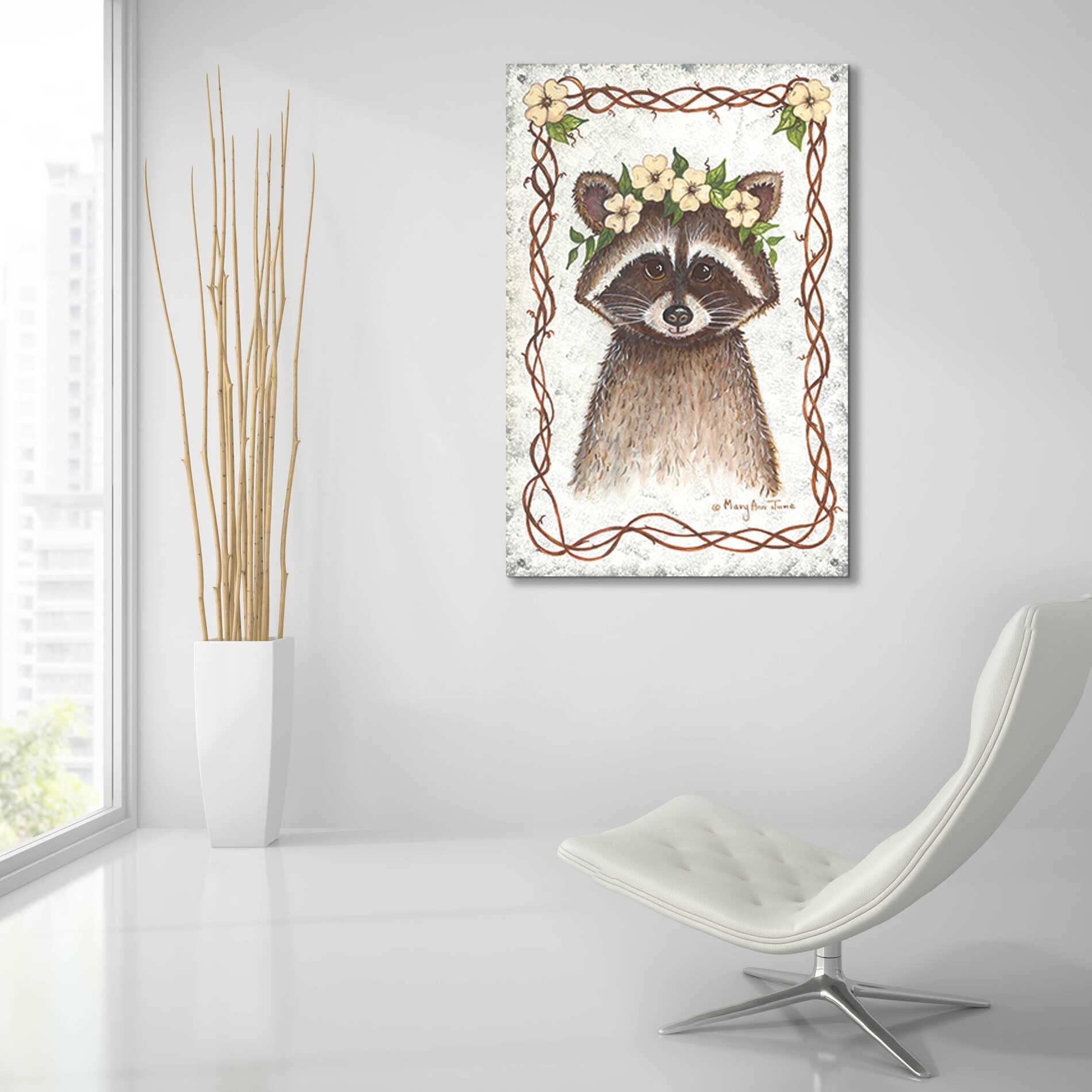 Epic Art 'Raccoon' by Mary Ann June, Acrylic Glass Wall Art,24x36