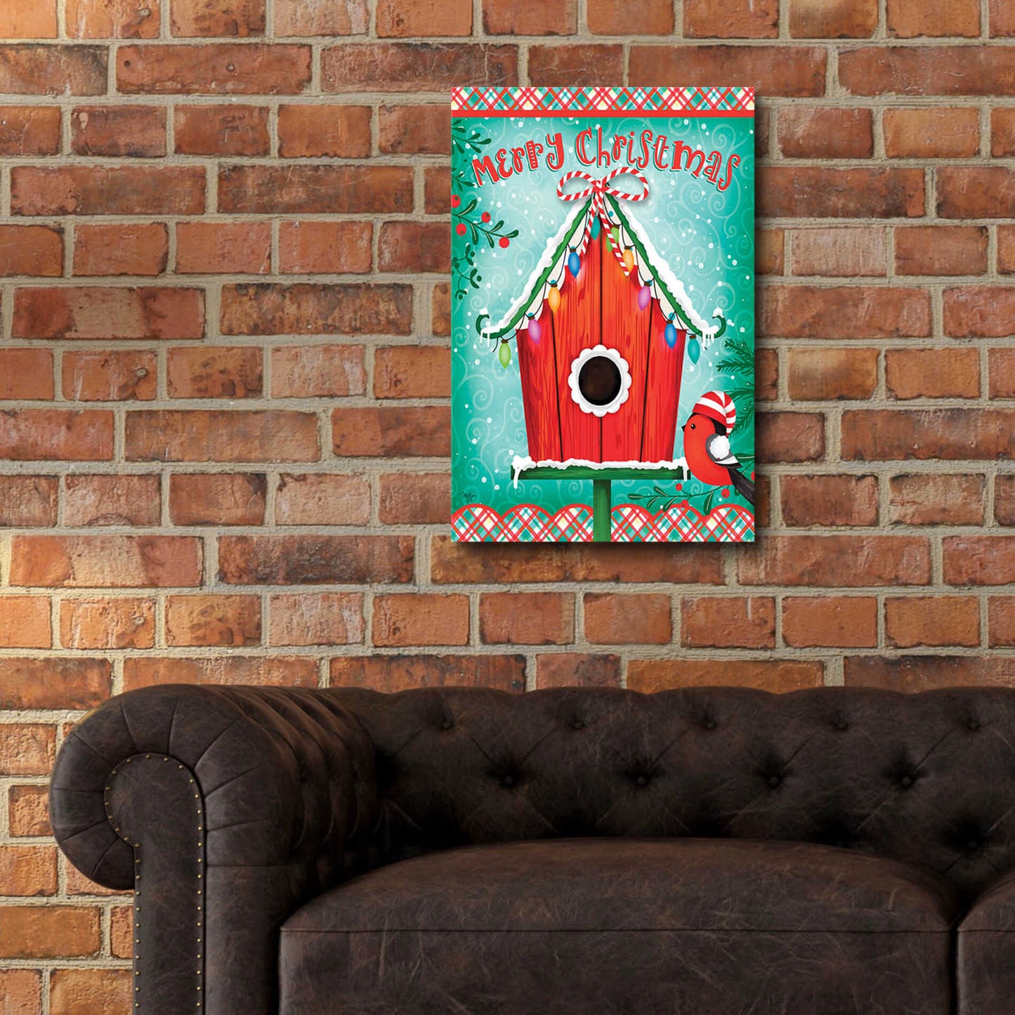 Epic Art 'Christmas Birdhouse' by Mollie B., Acrylic Glass Wall Art,16x24