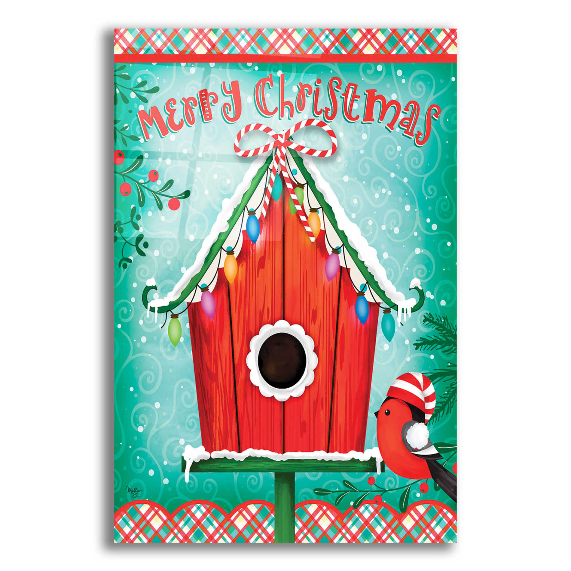 Epic Art 'Christmas Birdhouse' by Mollie B., Acrylic Glass Wall Art,16x24