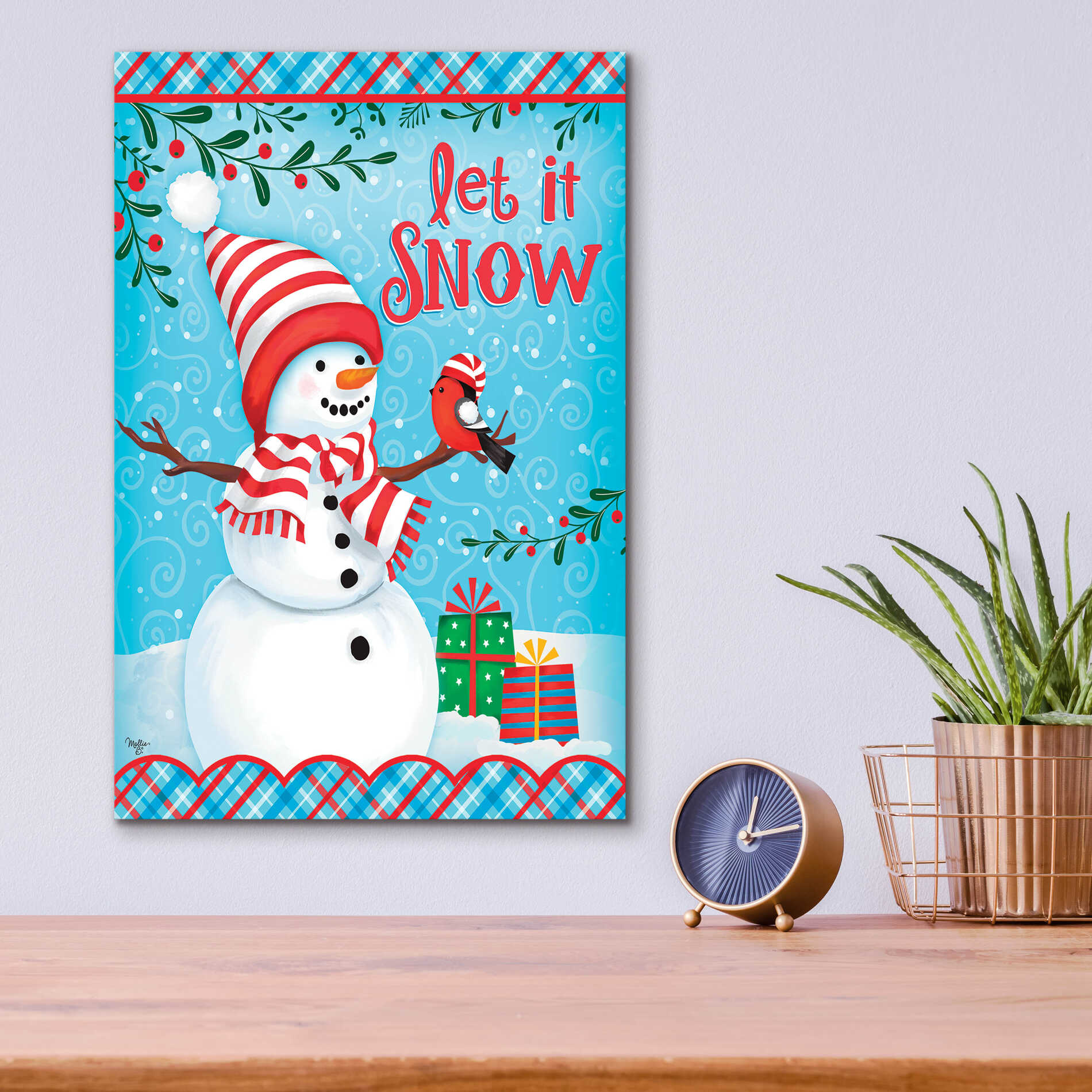 Epic Art 'Snowman and Bird' by Mollie B., Acrylic Glass Wall Art,12x16