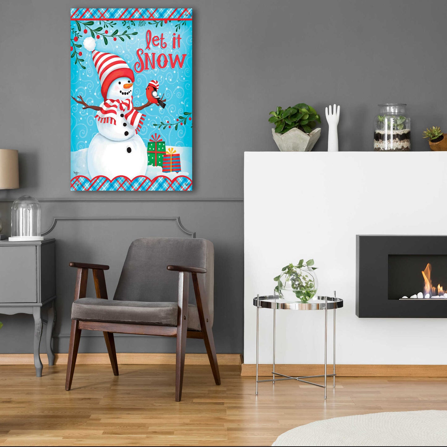 Epic Art 'Snowman and Bird' by Mollie B., Acrylic Glass Wall Art,24x36