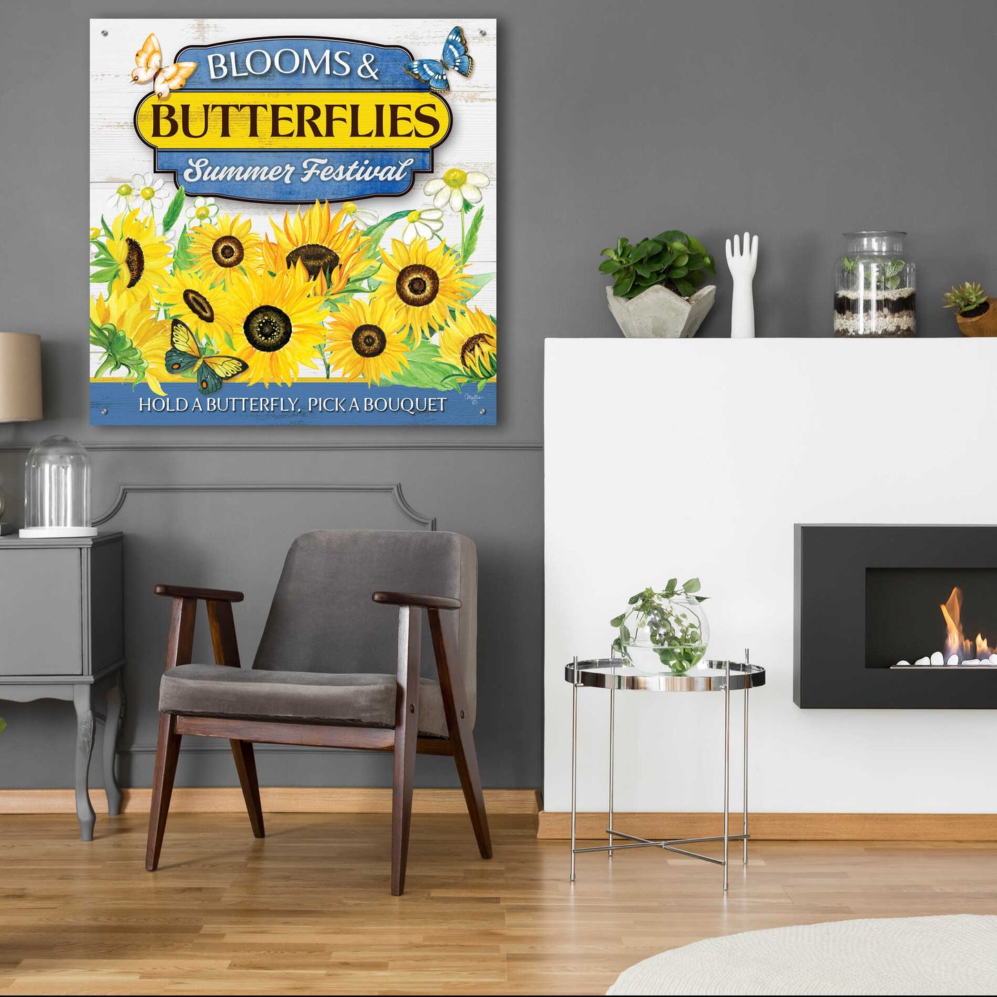 Epic Art 'Blooms & Butterflies' by Mollie B., Acrylic Glass Wall Art,36x36