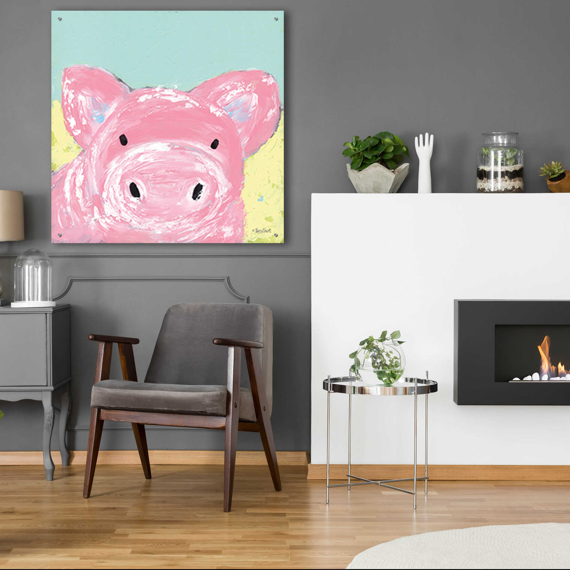 Epic Art 'Oink' by Roey Ebert, Acrylic Glass Wall Art,36x36