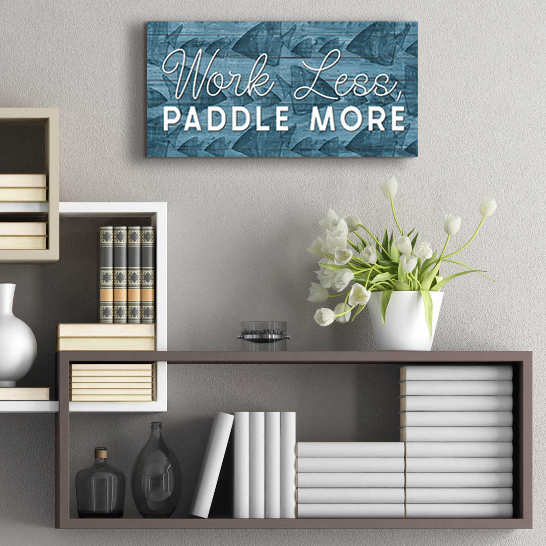 Epic Art 'Work Less, Paddle More' by Yass Naffas Designs, Acrylic Glass Wall Art,24x12