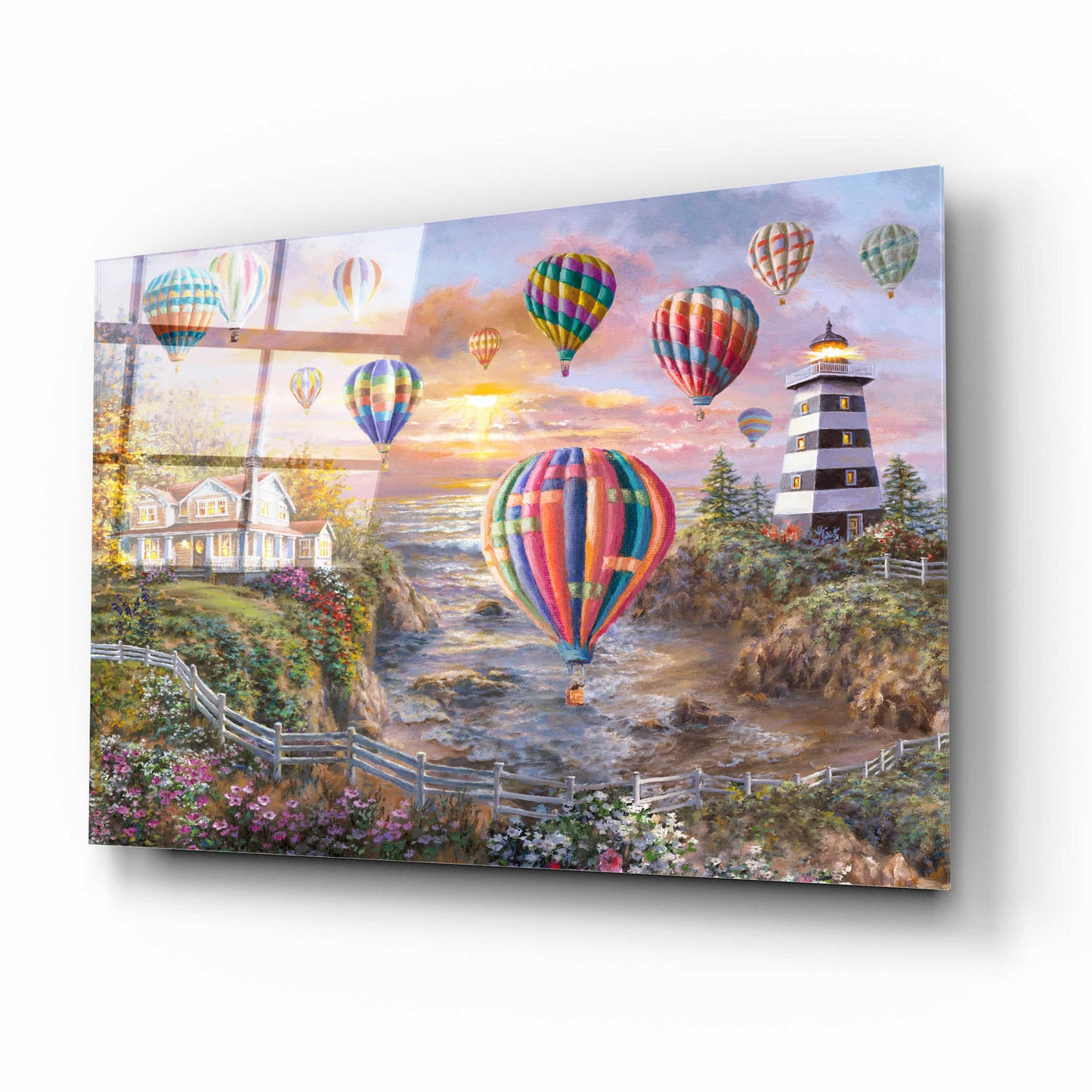 Epic Art 'Balloons Over Cottage Cove' by Nicky Boehme, Acrylic Glass Wall Art,16x12