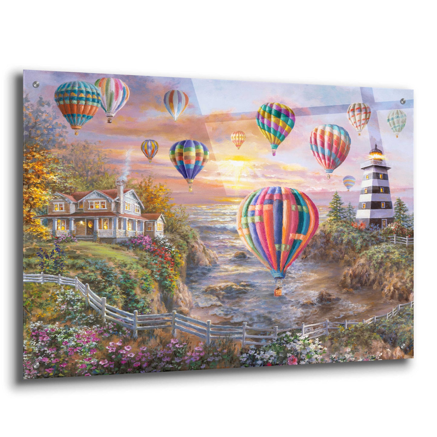 Epic Art 'Balloons Over Cottage Cove' by Nicky Boehme, Acrylic Glass Wall Art,36x24