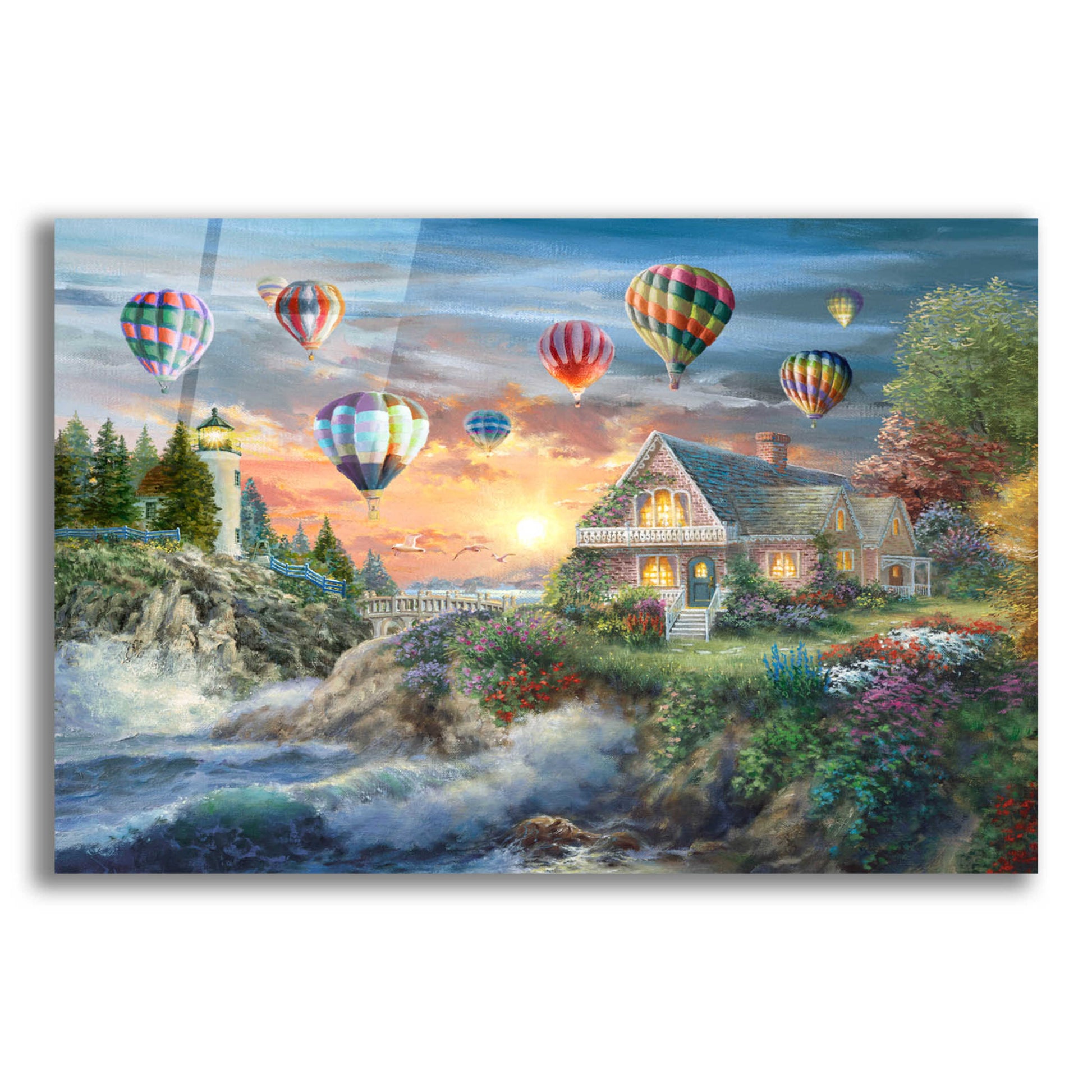 Epic Art 'Balloons over Sunset Cove' by Nicky Boehme, Acrylic Glass Wall Art,16x12