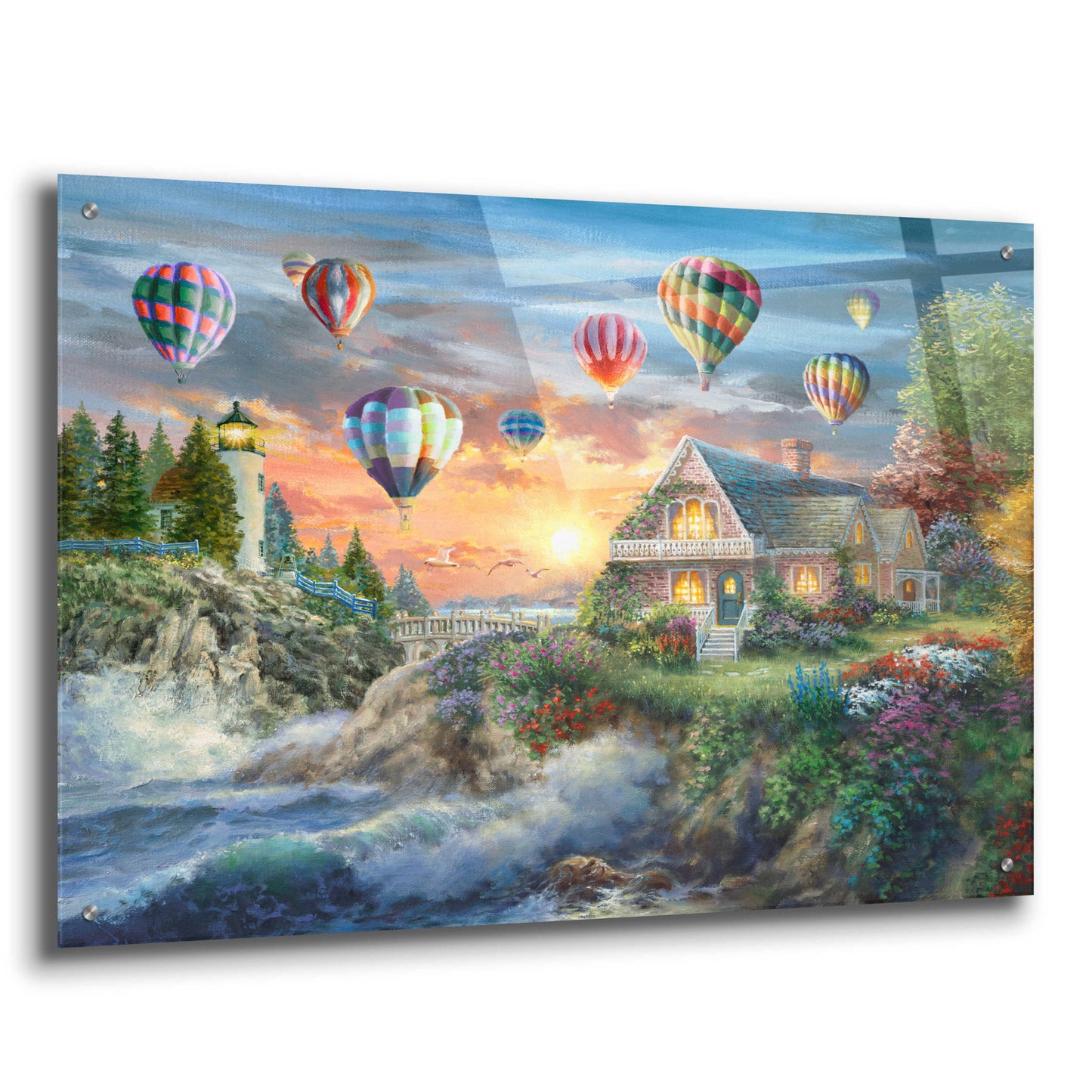 Epic Art 'Balloons over Sunset Cove' by Nicky Boehme, Acrylic Glass Wall Art,36x24