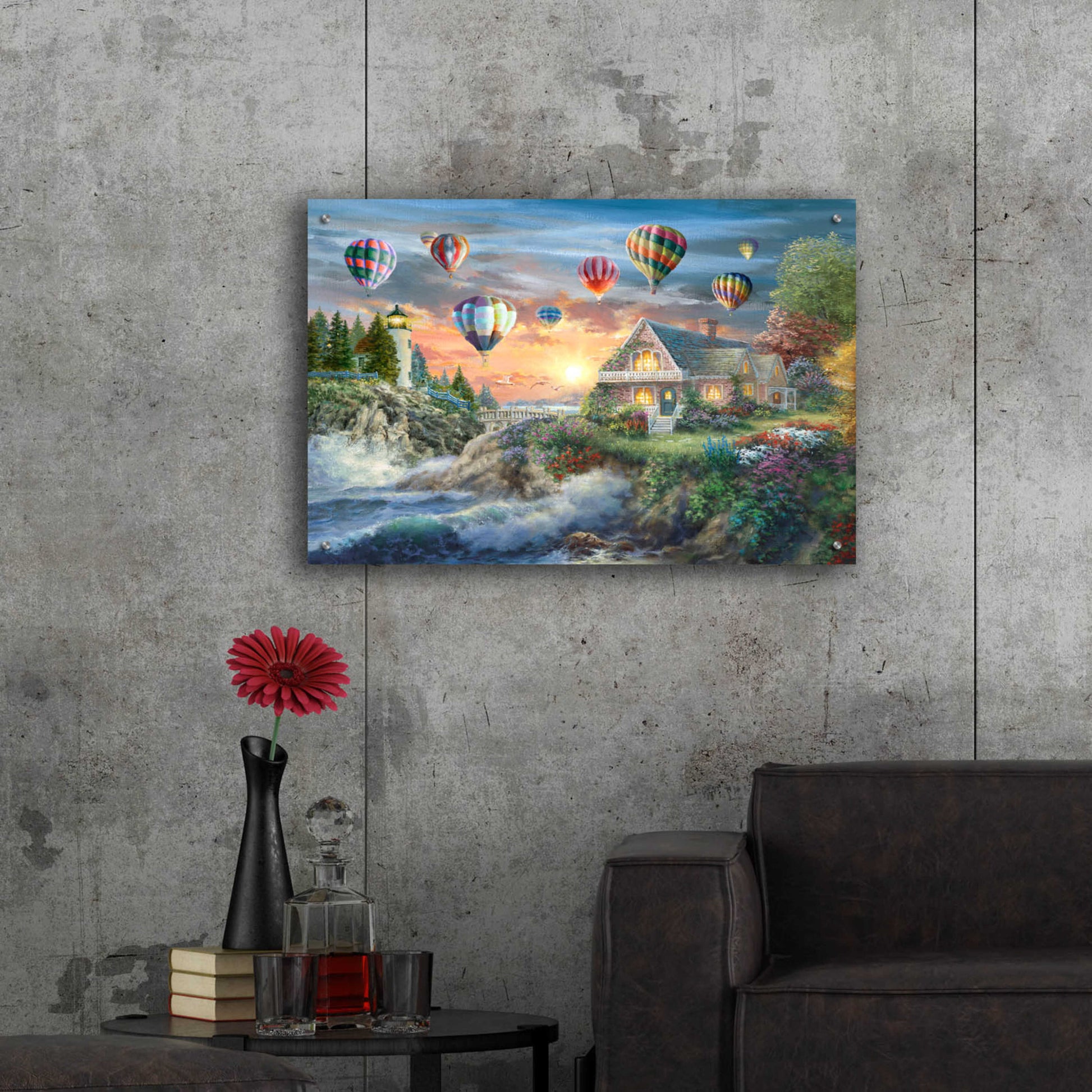 Epic Art 'Balloons over Sunset Cove' by Nicky Boehme, Acrylic Glass Wall Art,36x24