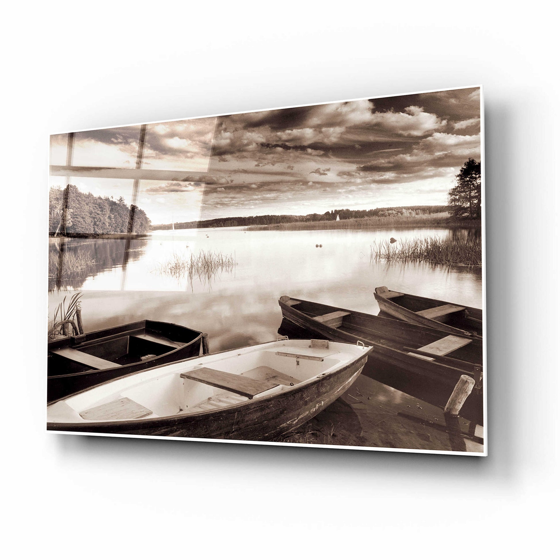 Epic Art 'Lake W Boats' by Jadei Graphics, Acrylic Glass Wall Art,16x12