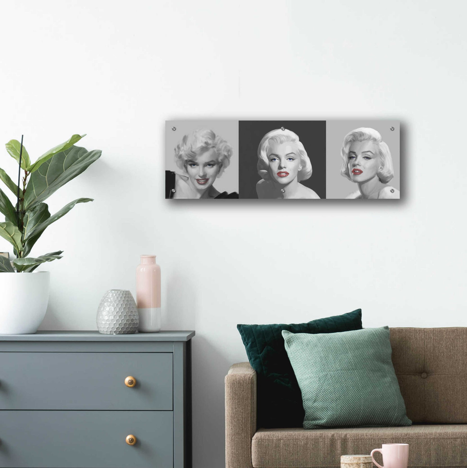 Epic Art 'Marilyn Trio Red Lips Blue Eyes' by Chris Consani, Acrylic Glass Wall Art,36x12