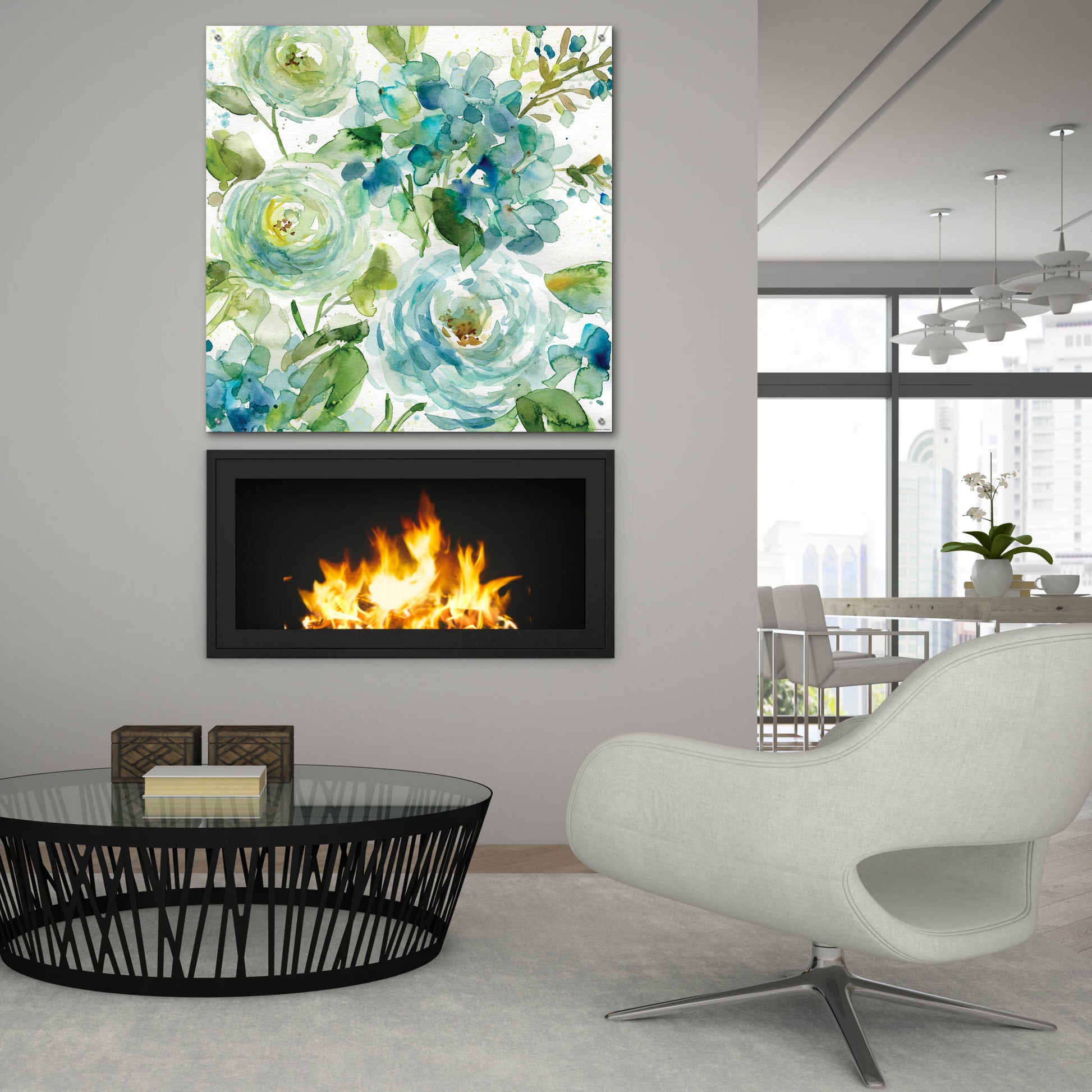 Epic Art 'Cool Watercolor Floral' by Jadei Graphics, Acrylic Glass Wall Art,36x36