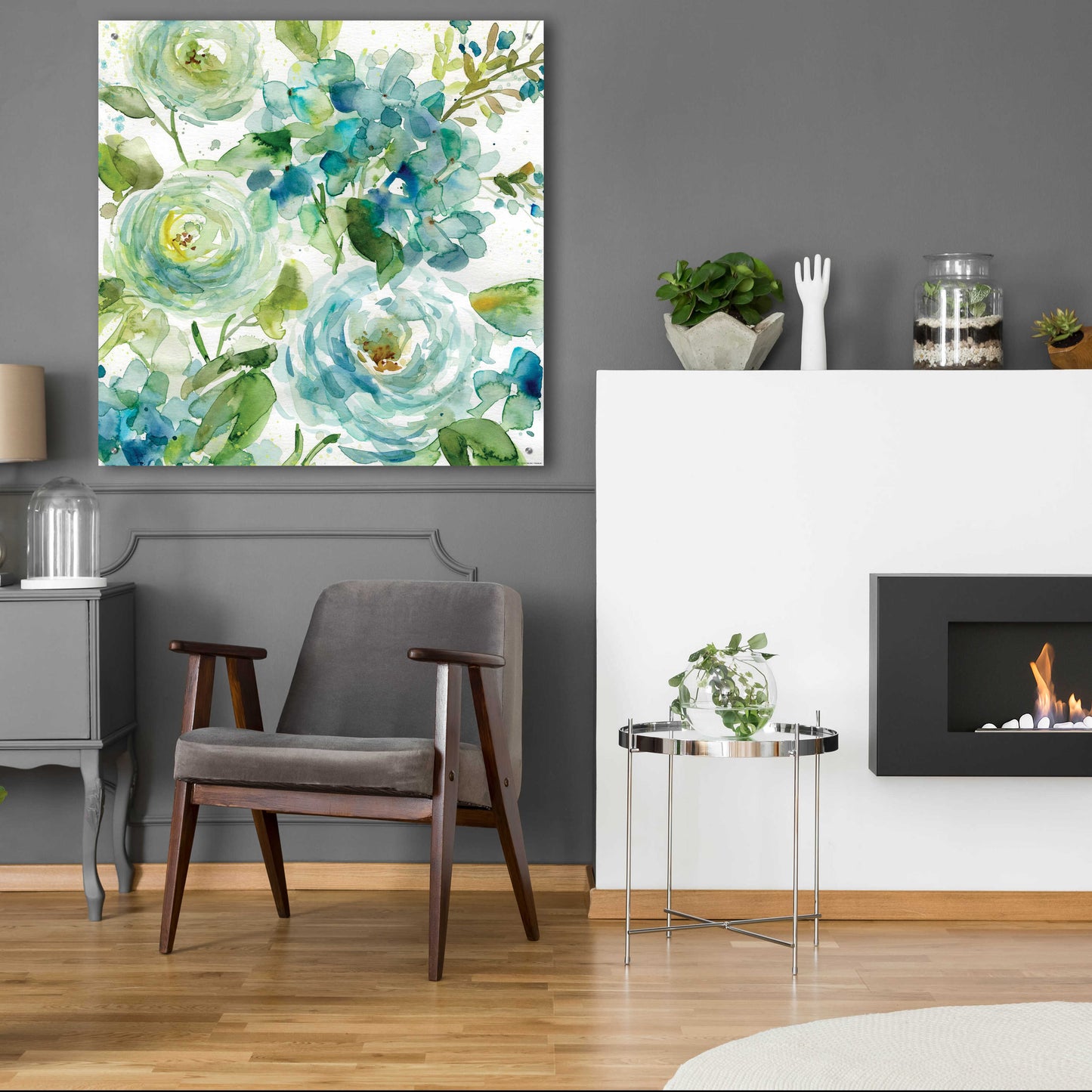 Epic Art 'Cool Watercolor Floral' by Jadei Graphics, Acrylic Glass Wall Art,36x36