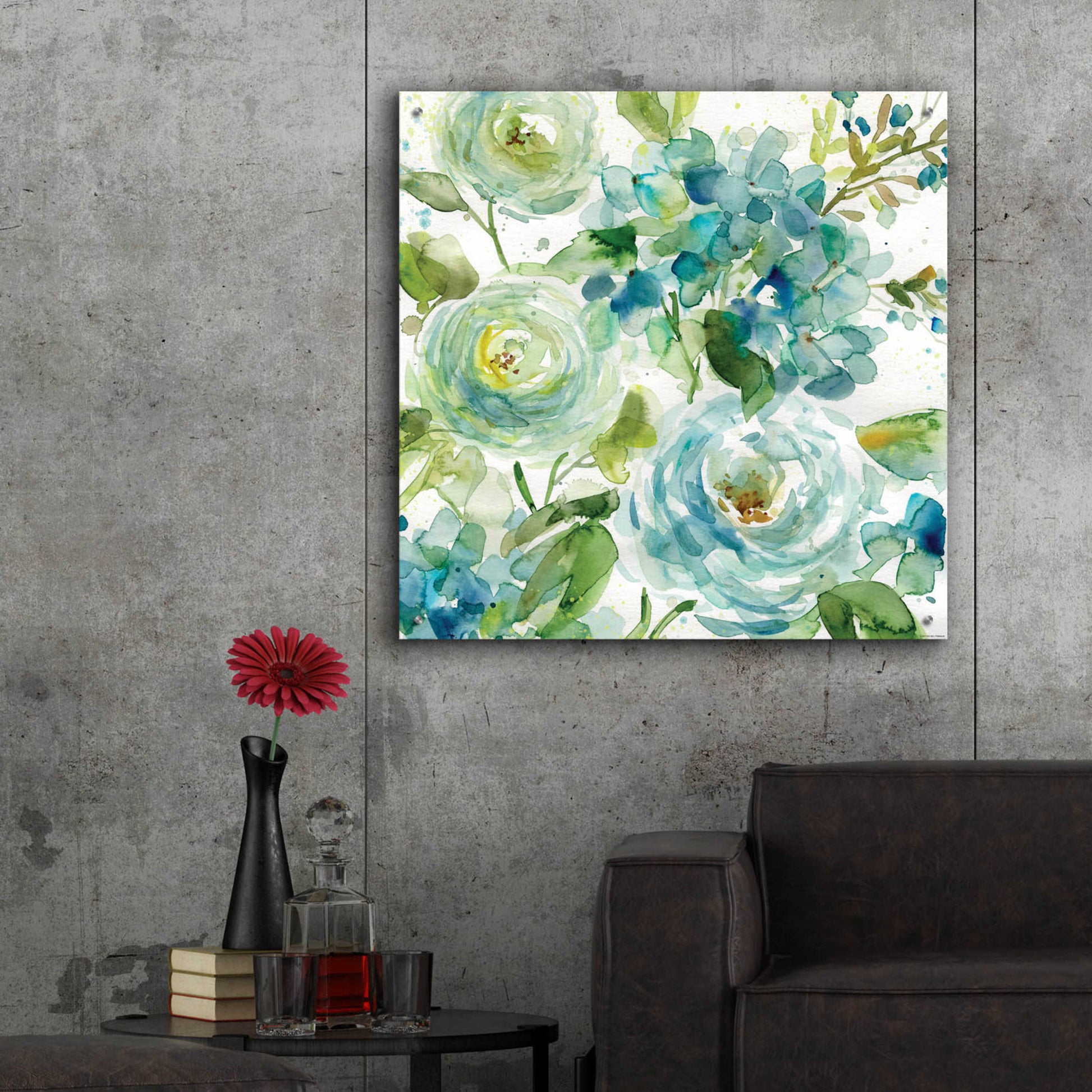 Epic Art 'Cool Watercolor Floral' by Jadei Graphics, Acrylic Glass Wall Art,36x36