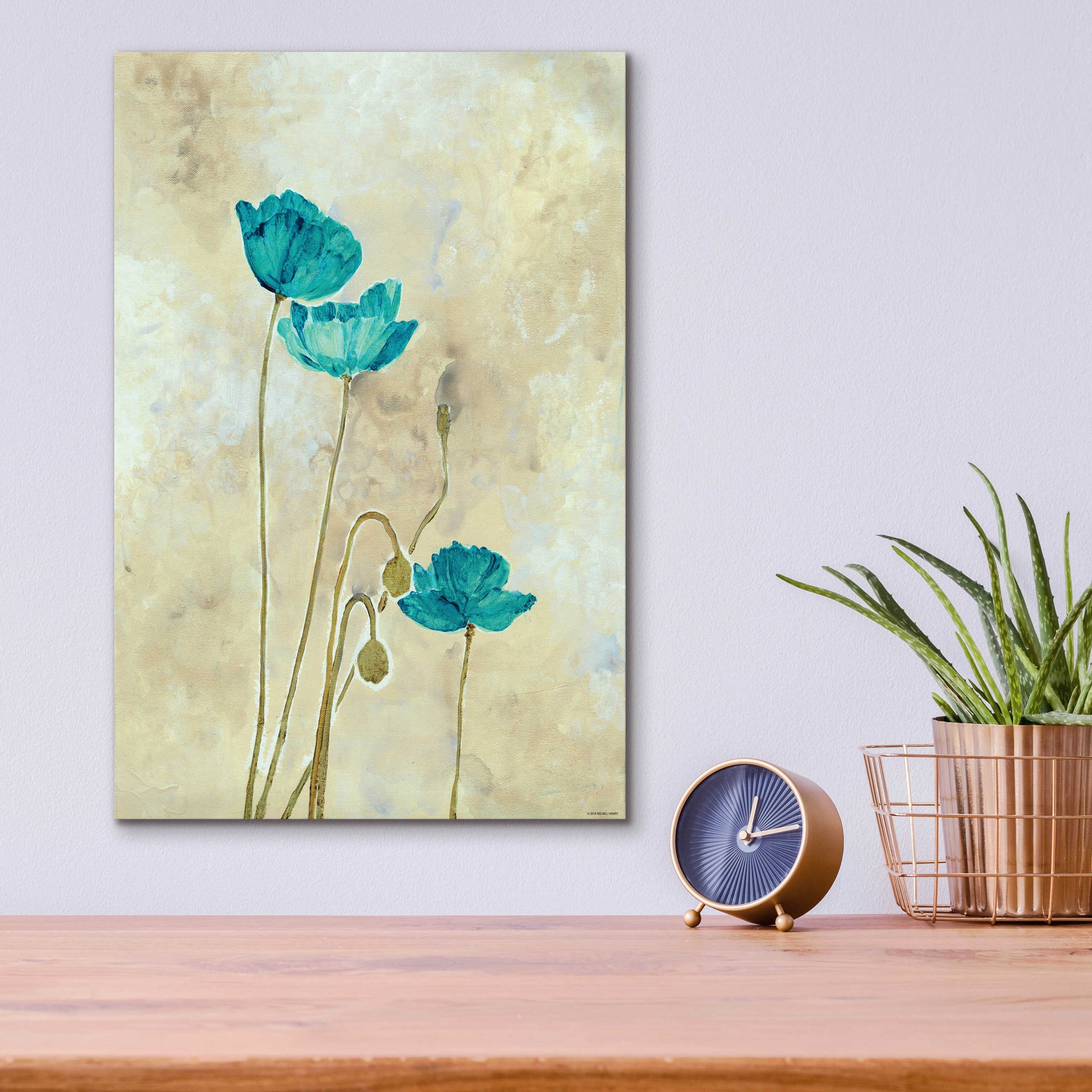 Epic Art 'Tealqoise Flowers 2' by Jadei Graphics, Acrylic Glass Wall Art,12x16