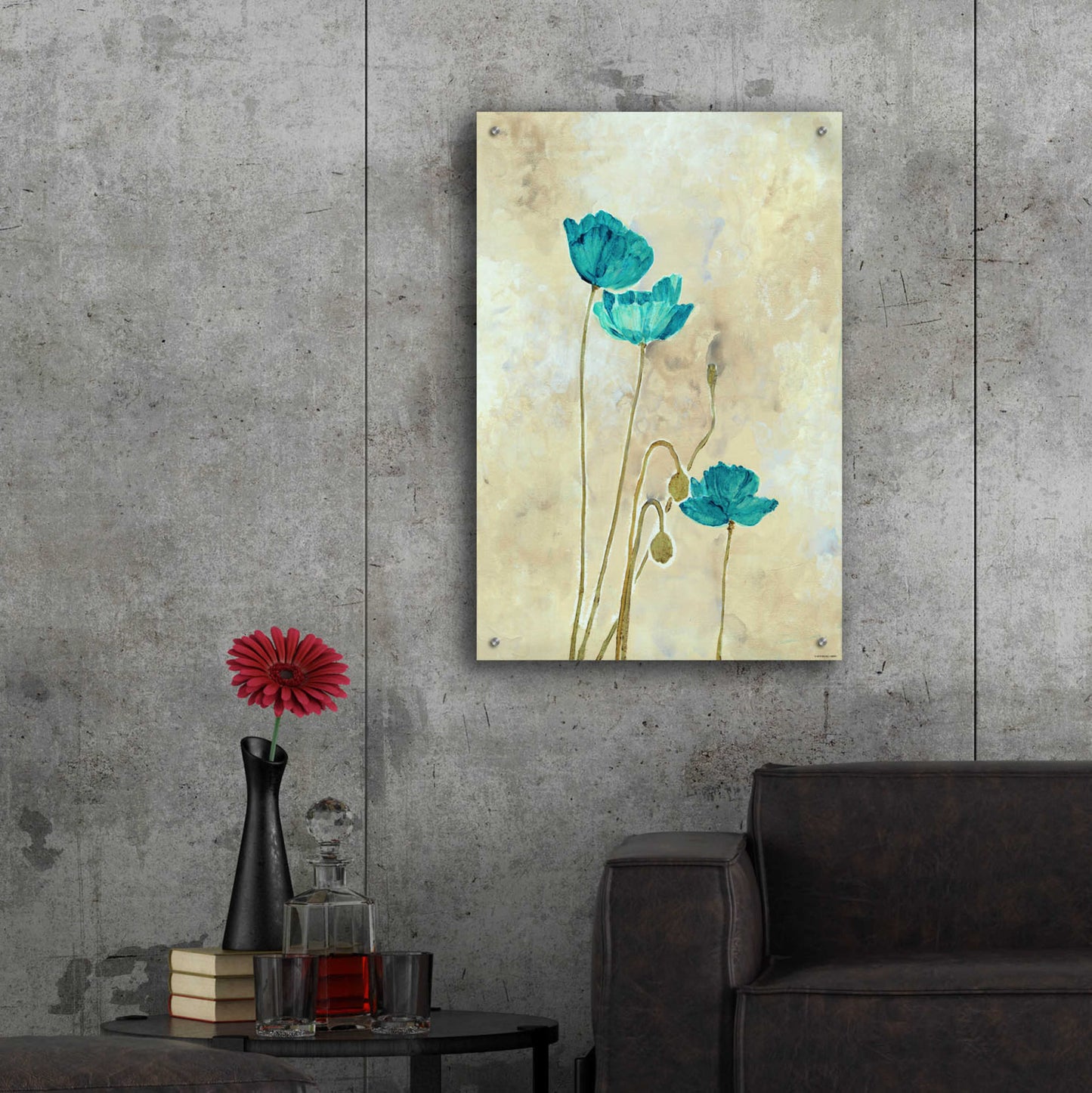 Epic Art 'Tealqoise Flowers 2' by Jadei Graphics, Acrylic Glass Wall Art,24x36