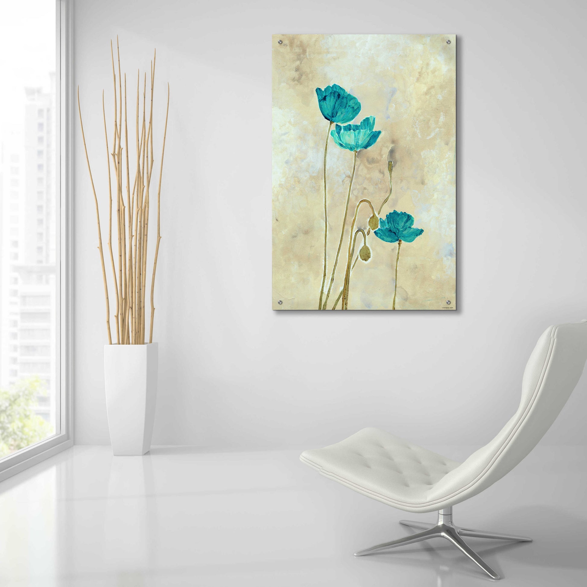 Epic Art 'Tealqoise Flowers 2' by Jadei Graphics, Acrylic Glass Wall Art,24x36