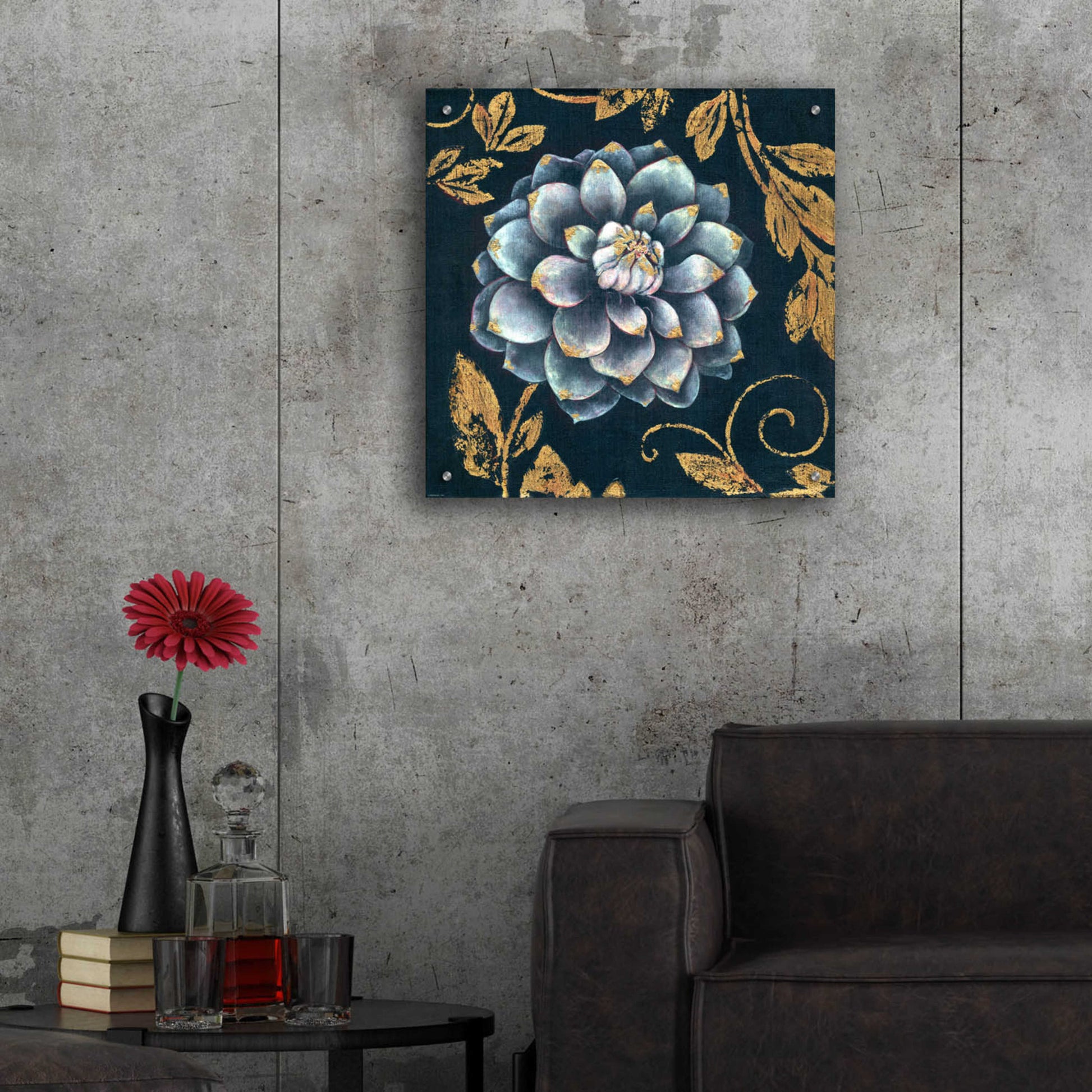 Epic Art 'Gold Tip Floral 1' by Jadei Graphics, Acrylic Glass Wall Art,24x24