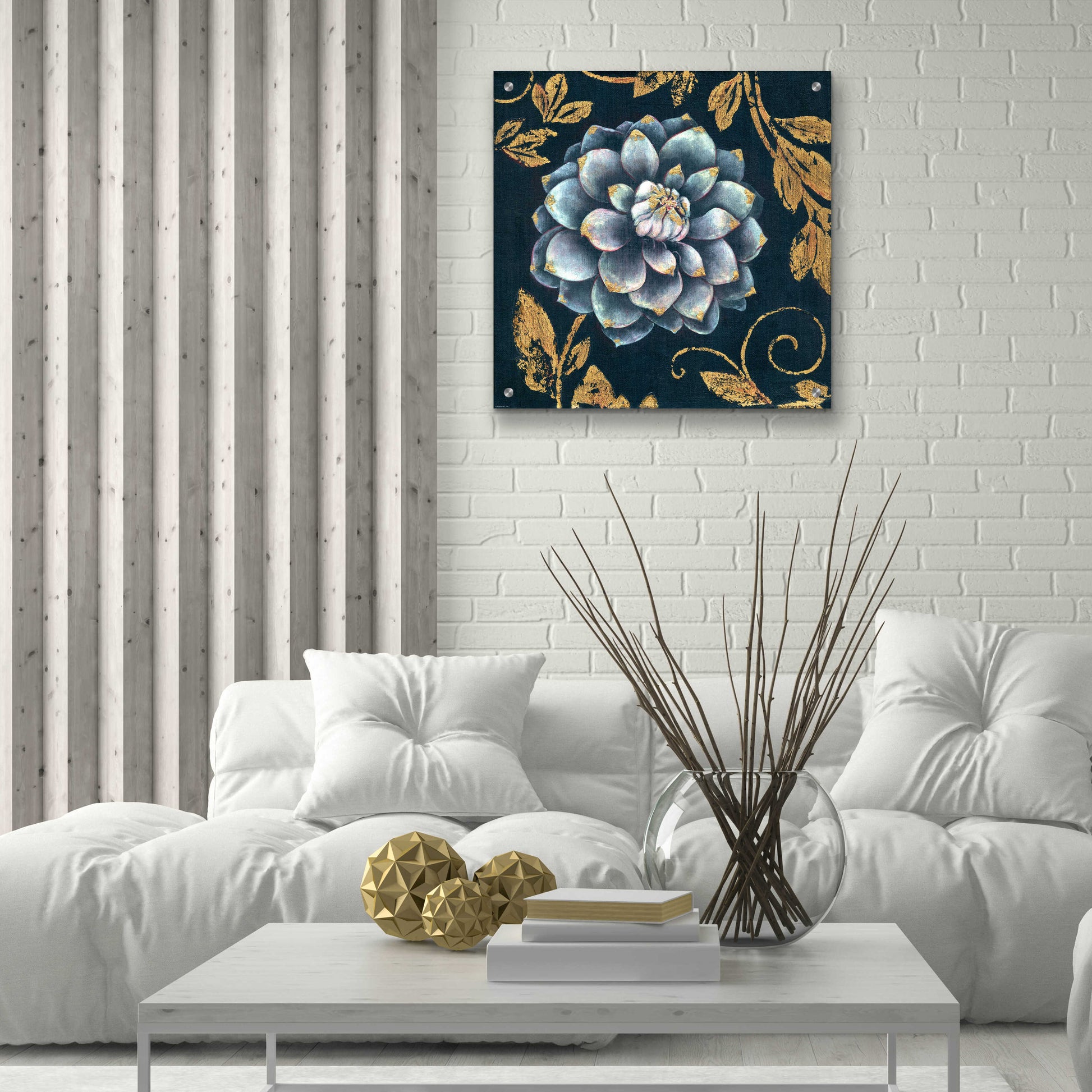 Epic Art 'Gold Tip Floral 1' by Jadei Graphics, Acrylic Glass Wall Art,24x24