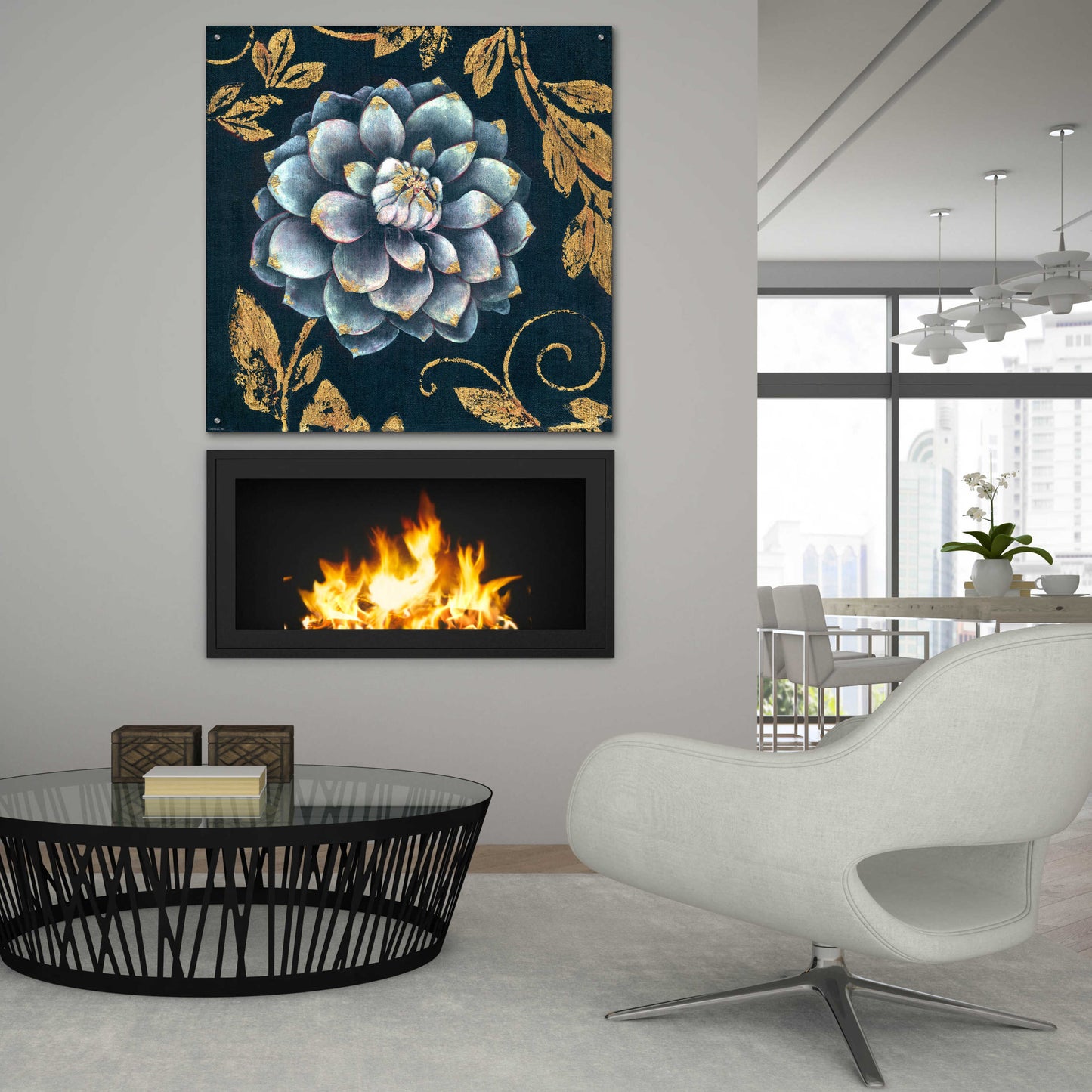 Epic Art 'Gold Tip Floral 1' by Jadei Graphics, Acrylic Glass Wall Art,36x36