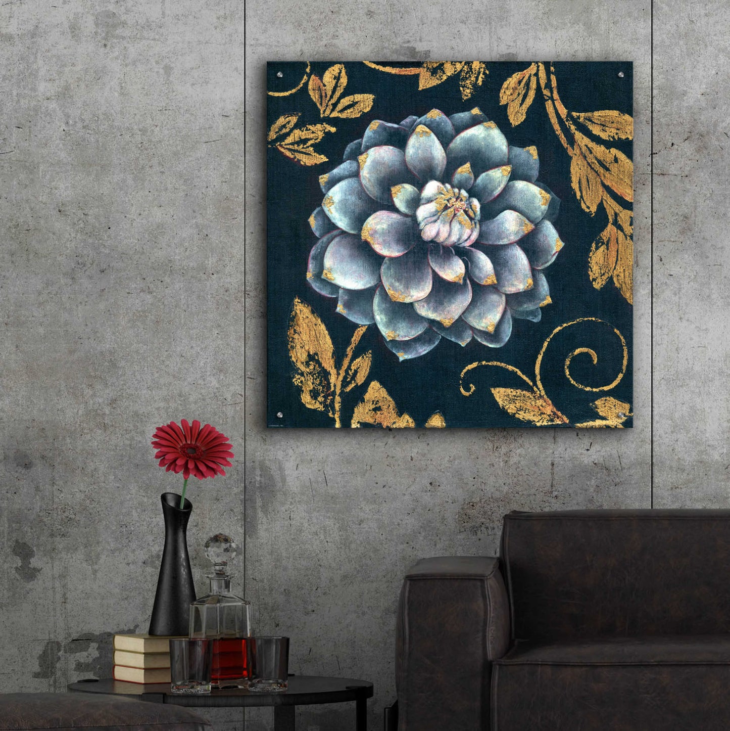 Epic Art 'Gold Tip Floral 1' by Jadei Graphics, Acrylic Glass Wall Art,36x36