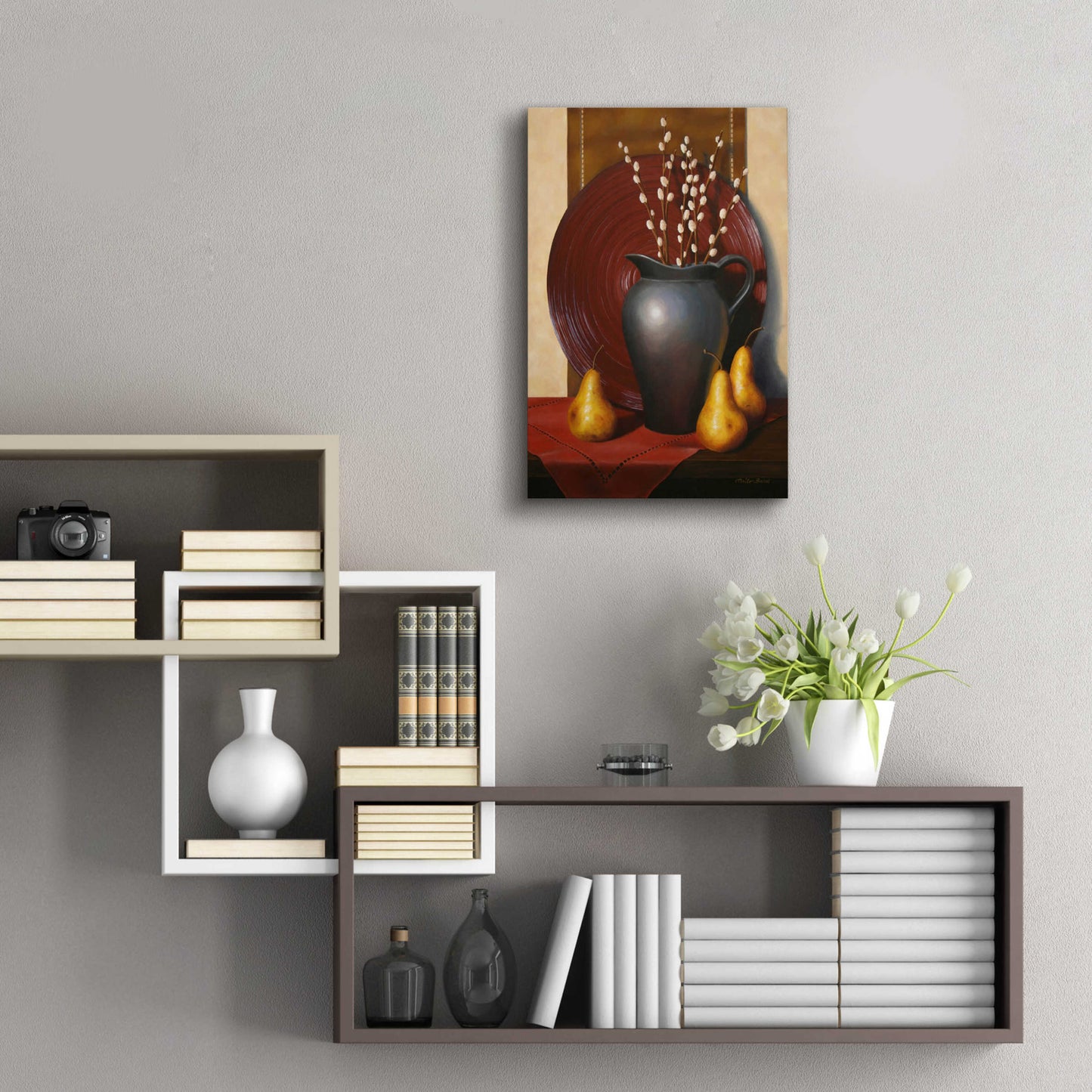 Epic Art 'Still Life with Black Vase' by Cecile Baird, Acrylic Glass Wall Art,16x24