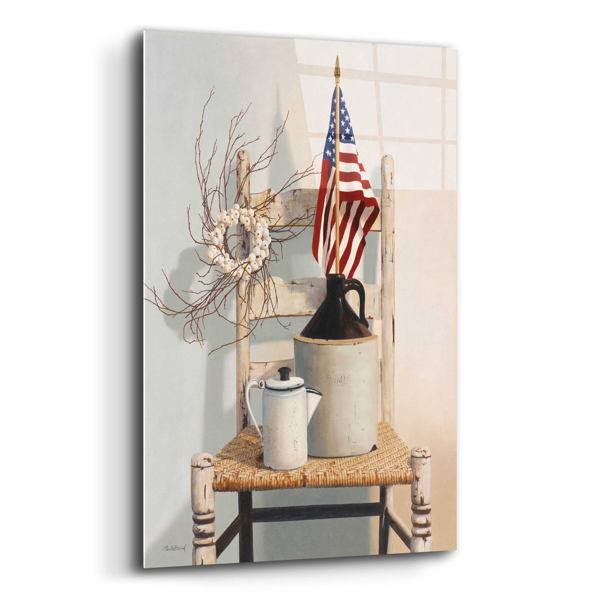 Epic Art 'Chair With Jug And Flag' by Cecile Baird, Acrylic Glass Wall Art,12x16