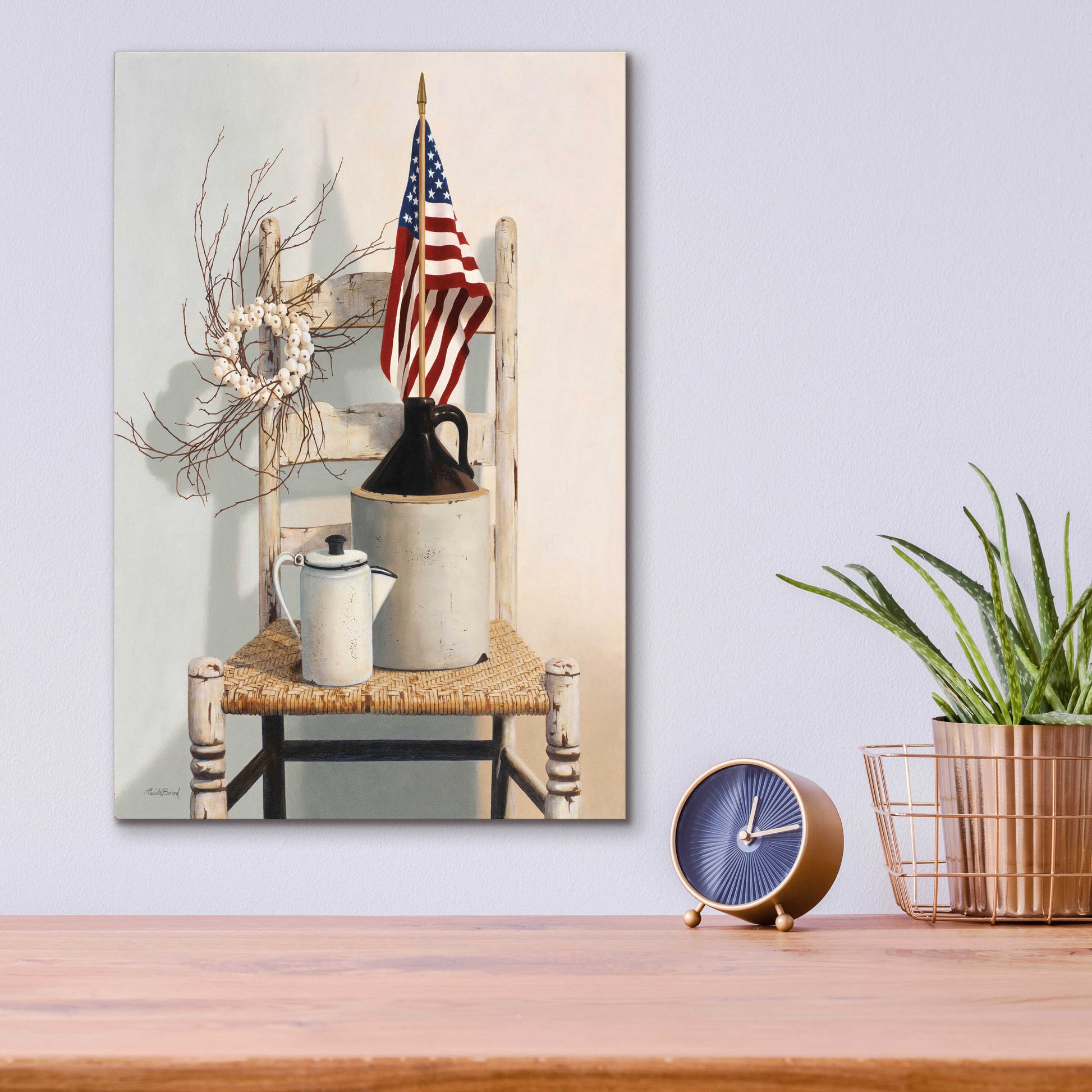 Epic Art 'Chair With Jug And Flag' by Cecile Baird, Acrylic Glass Wall Art,12x16