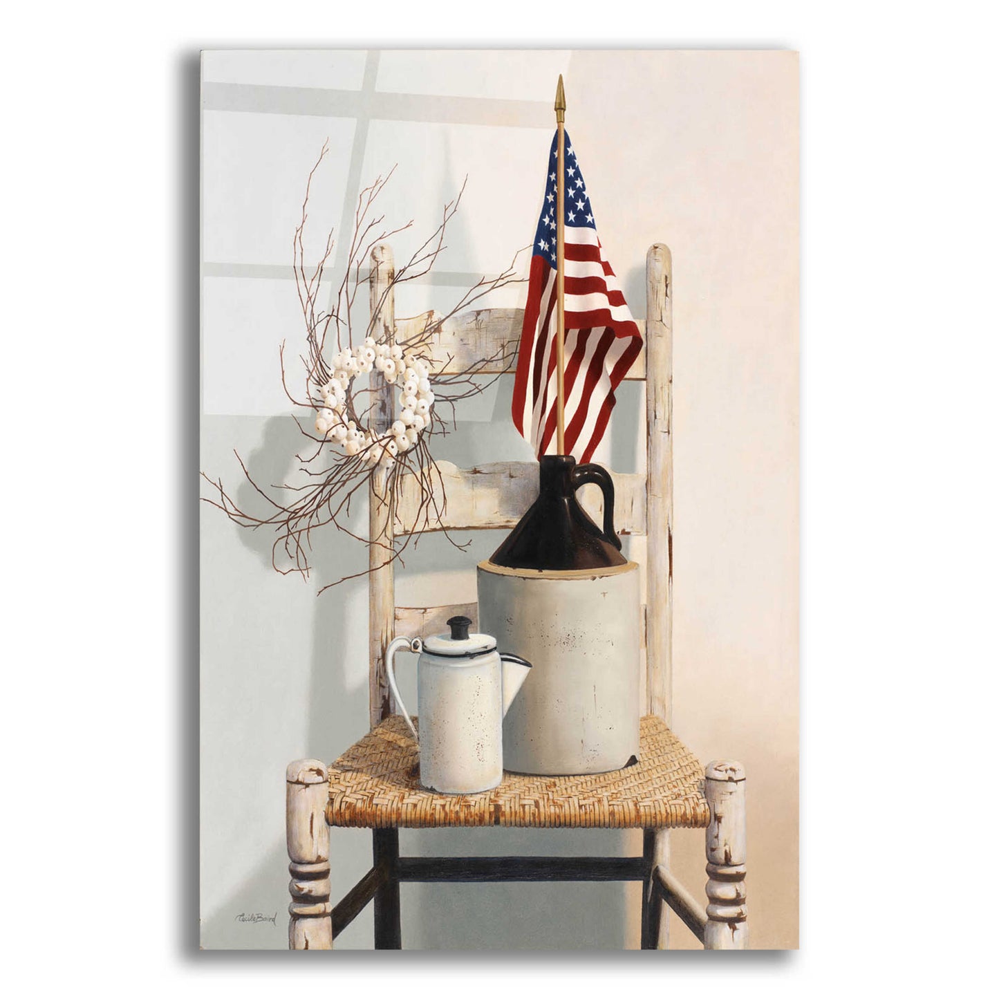 Epic Art 'Chair With Jug And Flag' by Cecile Baird, Acrylic Glass Wall Art,12x16