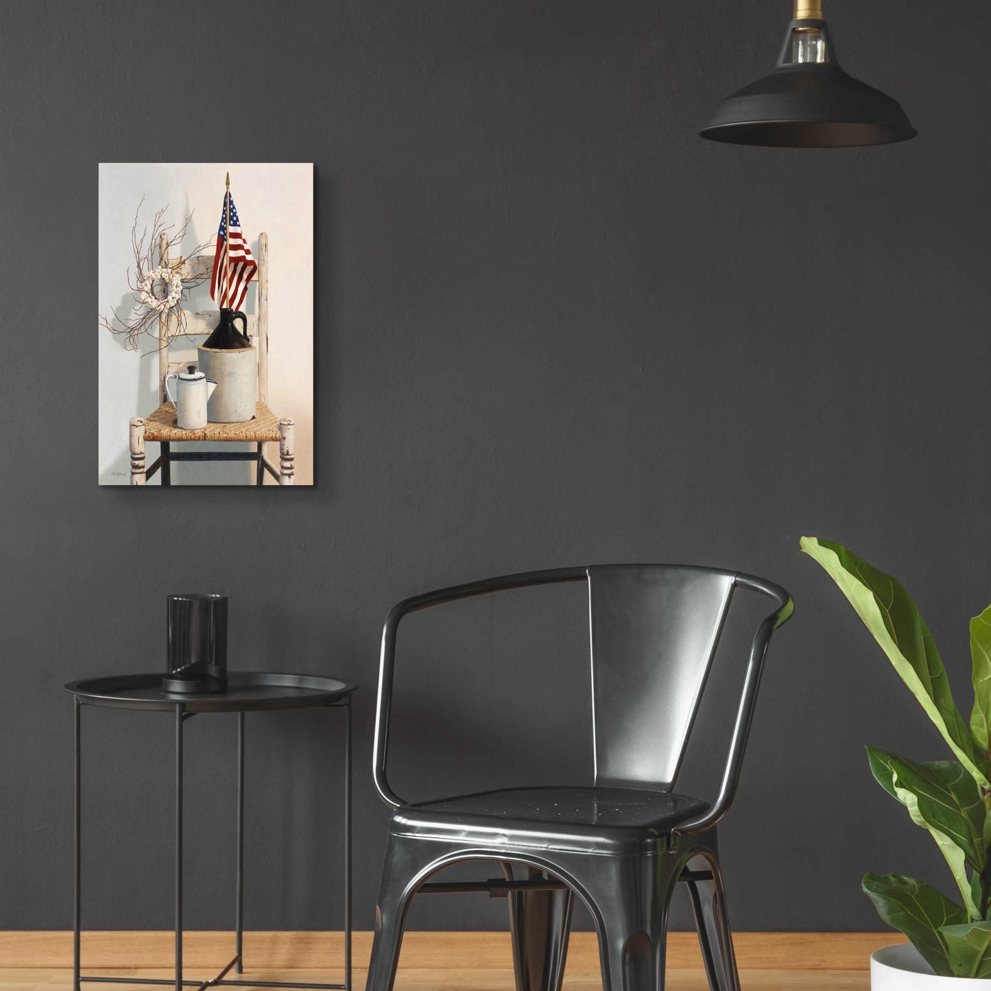 Epic Art 'Chair With Jug And Flag' by Cecile Baird, Acrylic Glass Wall Art,16x24