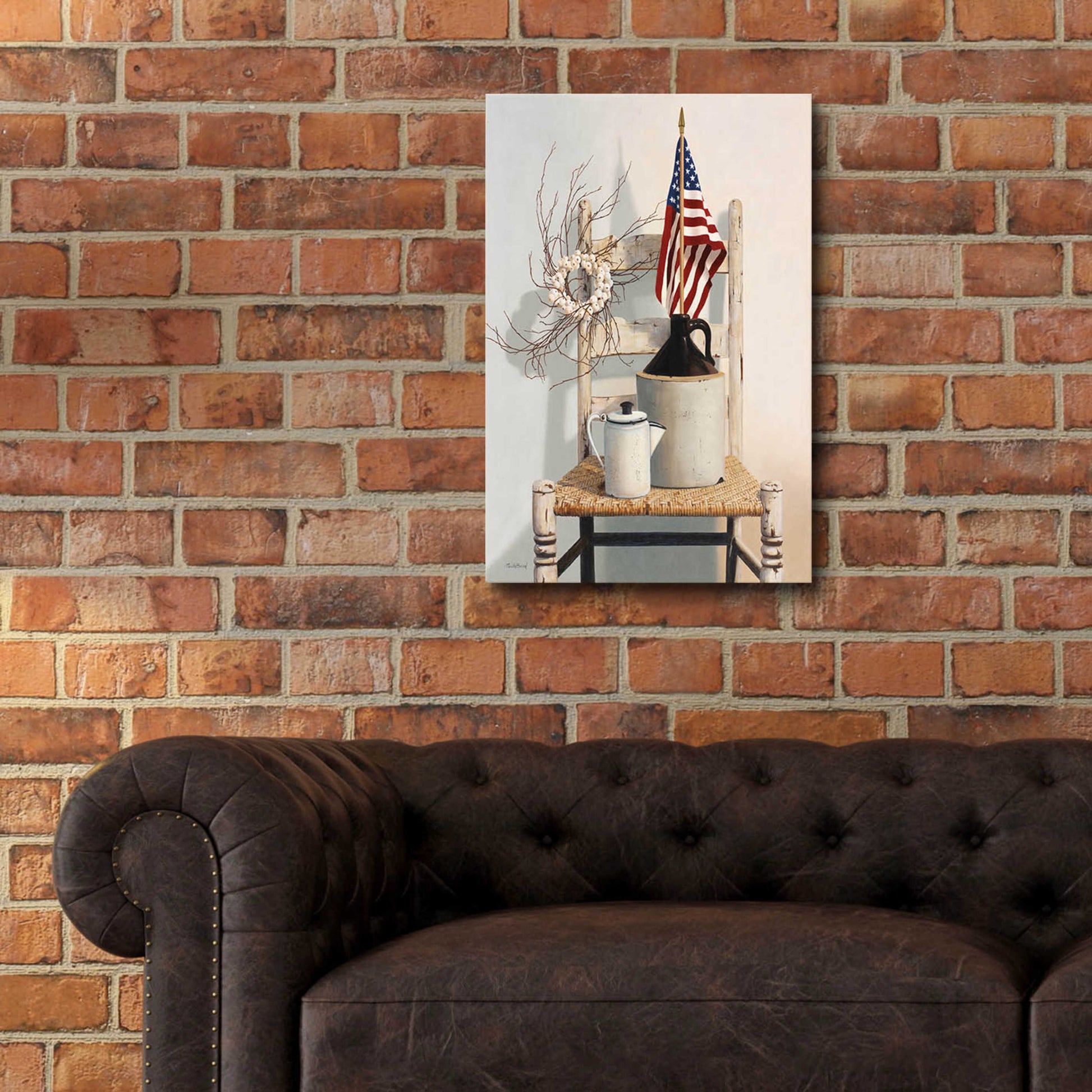 Epic Art 'Chair With Jug And Flag' by Cecile Baird, Acrylic Glass Wall Art,16x24