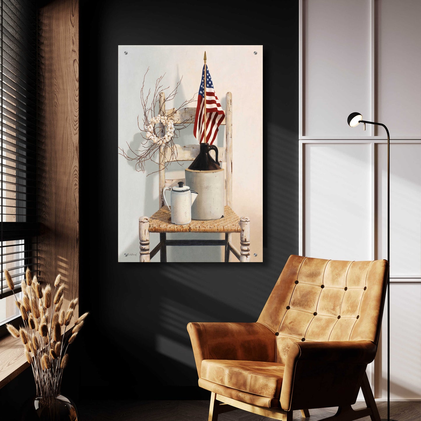 Epic Art 'Chair With Jug And Flag' by Cecile Baird, Acrylic Glass Wall Art,24x36