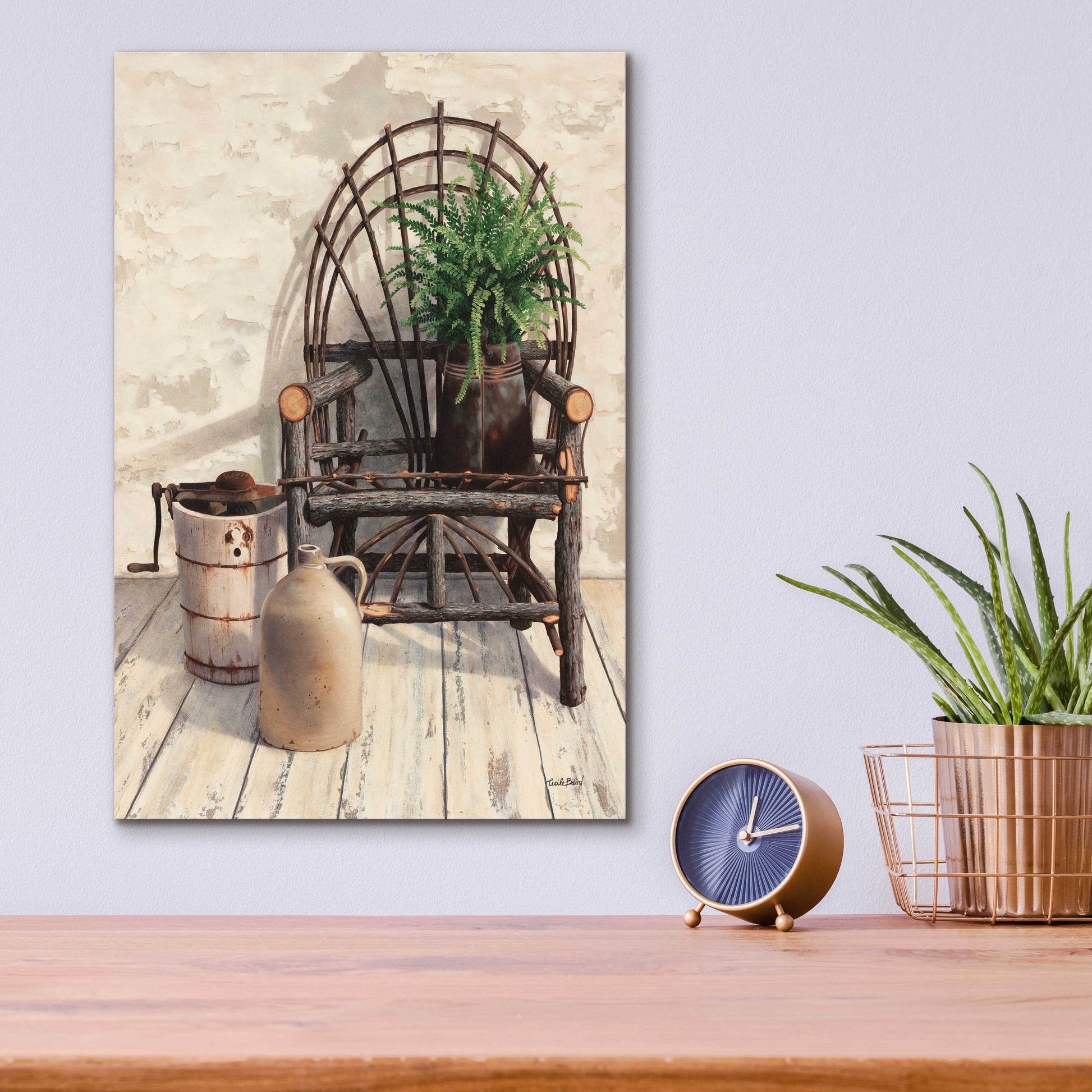 Epic Art 'Wicker Chair With Ice Cream Churn' by Cecile Baird, Acrylic Glass Wall Art,12x16