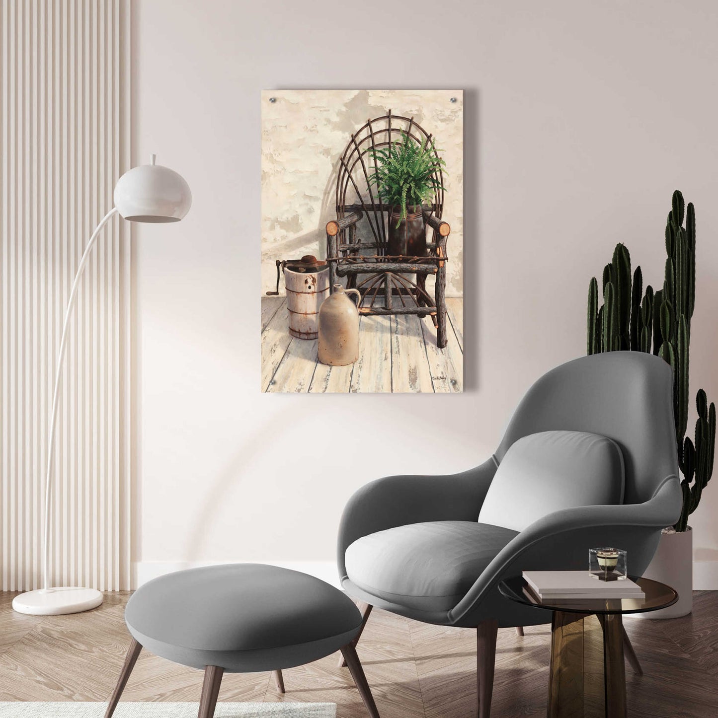 Epic Art 'Wicker Chair With Ice Cream Churn' by Cecile Baird, Acrylic Glass Wall Art,24x36