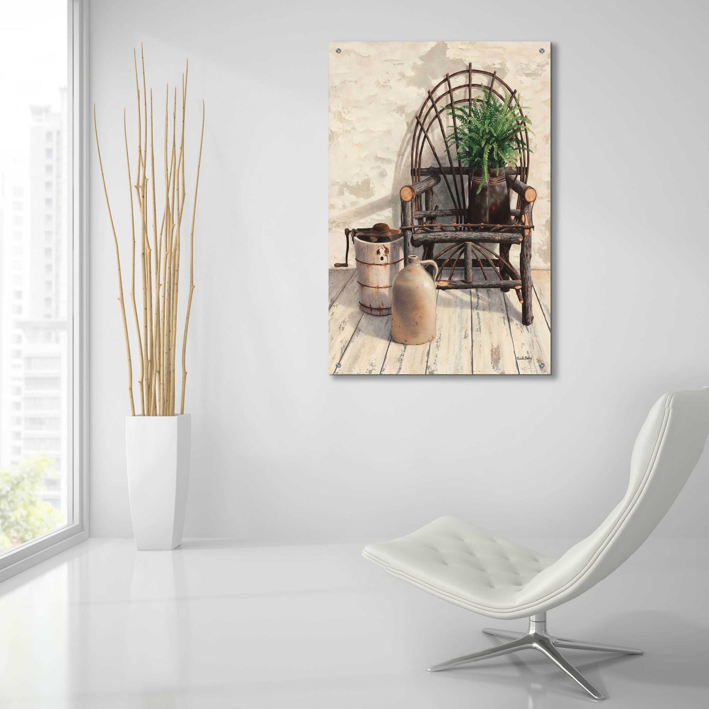 Epic Art 'Wicker Chair With Ice Cream Churn' by Cecile Baird, Acrylic Glass Wall Art,24x36