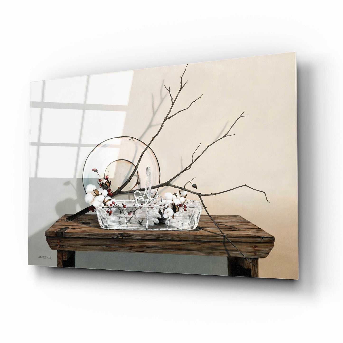 Epic Art 'Wire Basket With Cotton' by Cecile Baird, Acrylic Glass Wall Art,16x12