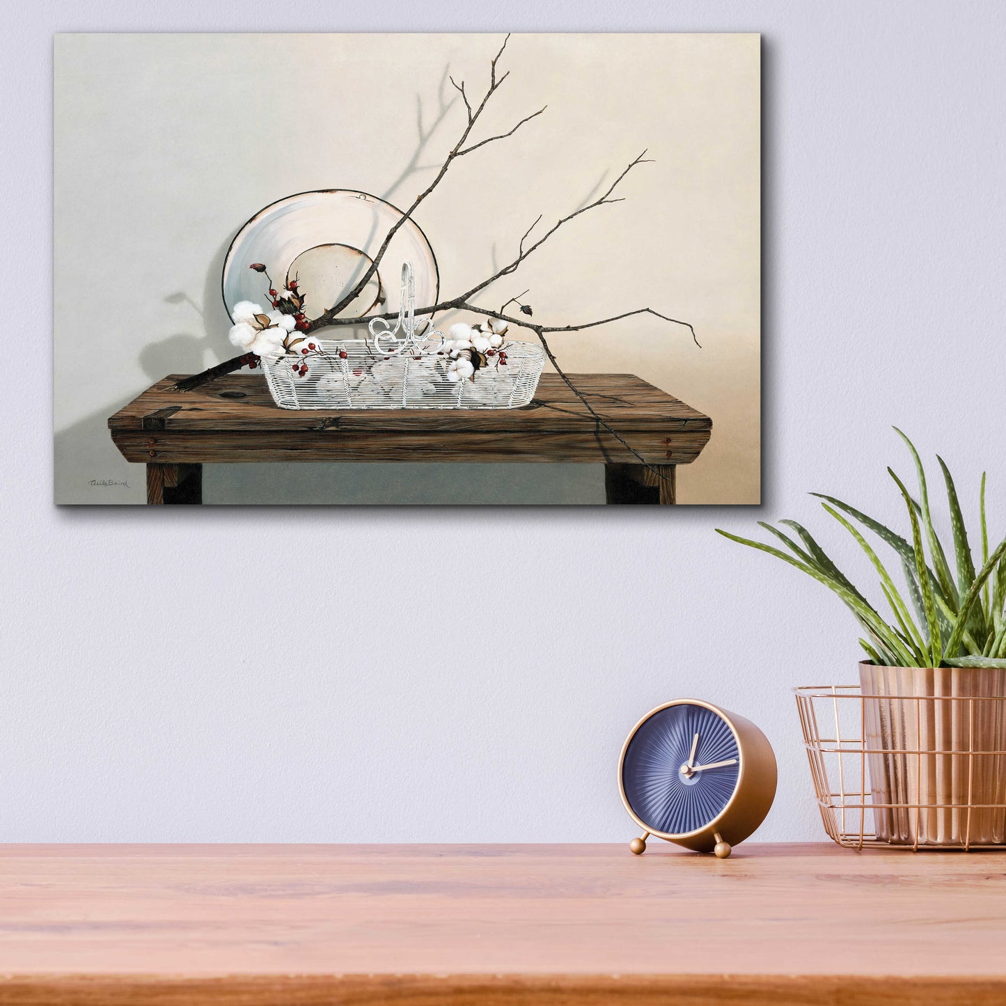 Epic Art 'Wire Basket With Cotton' by Cecile Baird, Acrylic Glass Wall Art,16x12